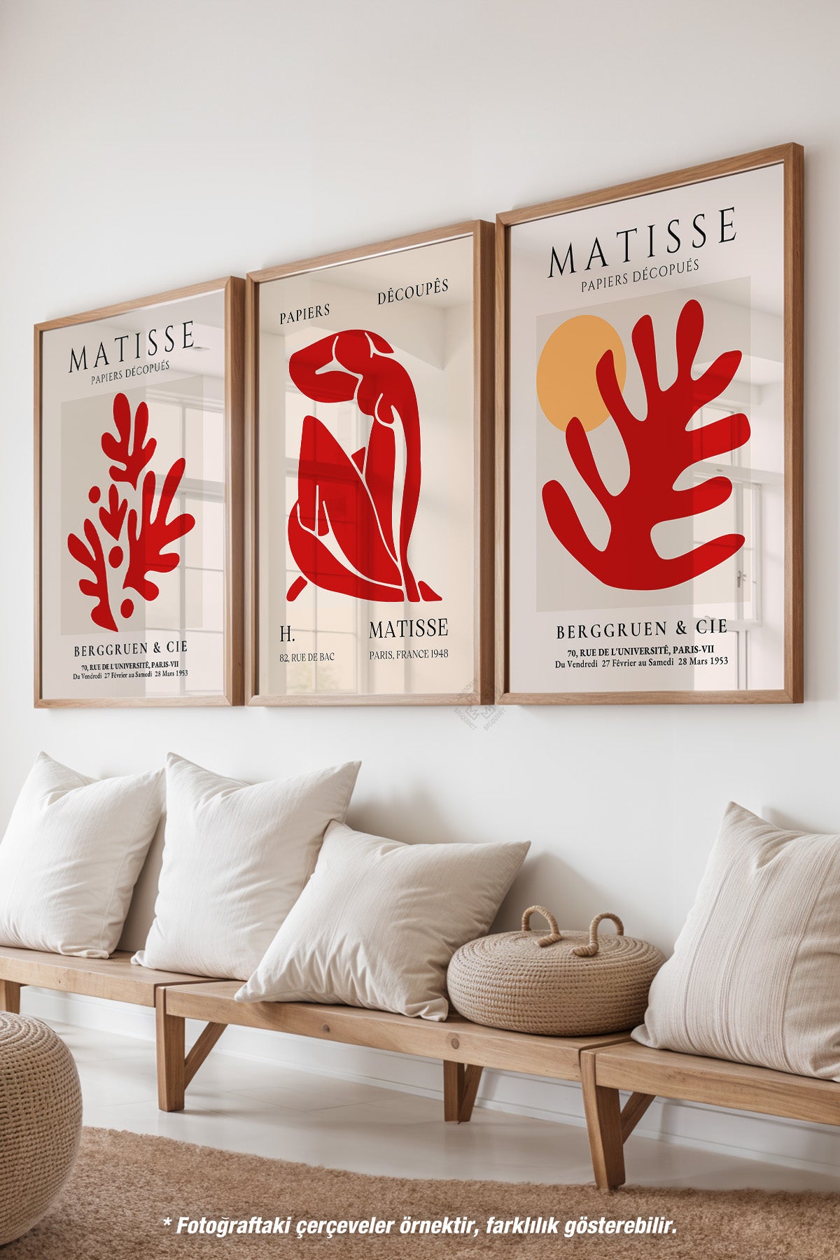 Matisse Vintage 3'lü Ahşap Çerçeveli Poster, Tablo Seti No:22