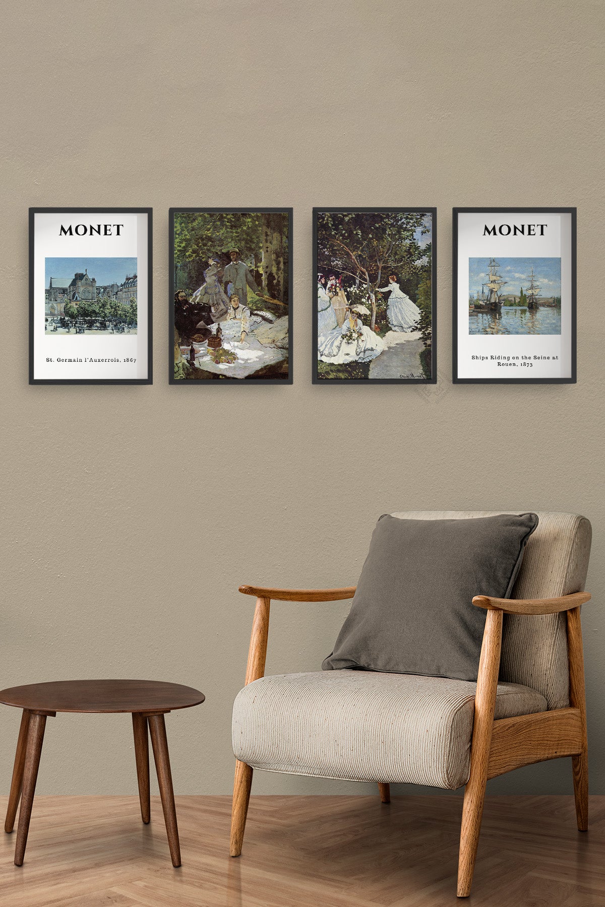 Monet Sanatsal 4'lü Siyah Çerçeveli Poster, Tablo Seti No:52