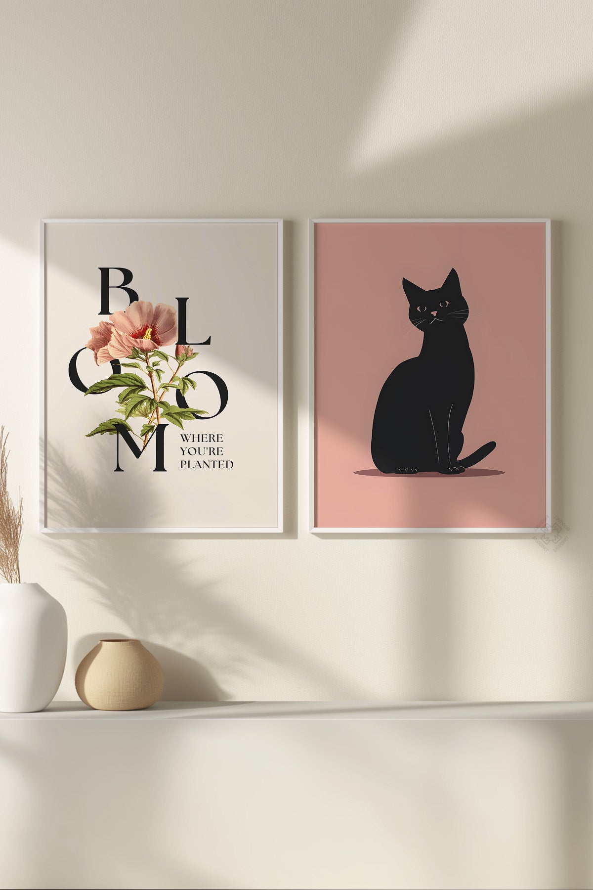 Kedili 2'li Beyaz Çerçeveli Poster, Tablo Seti No:7