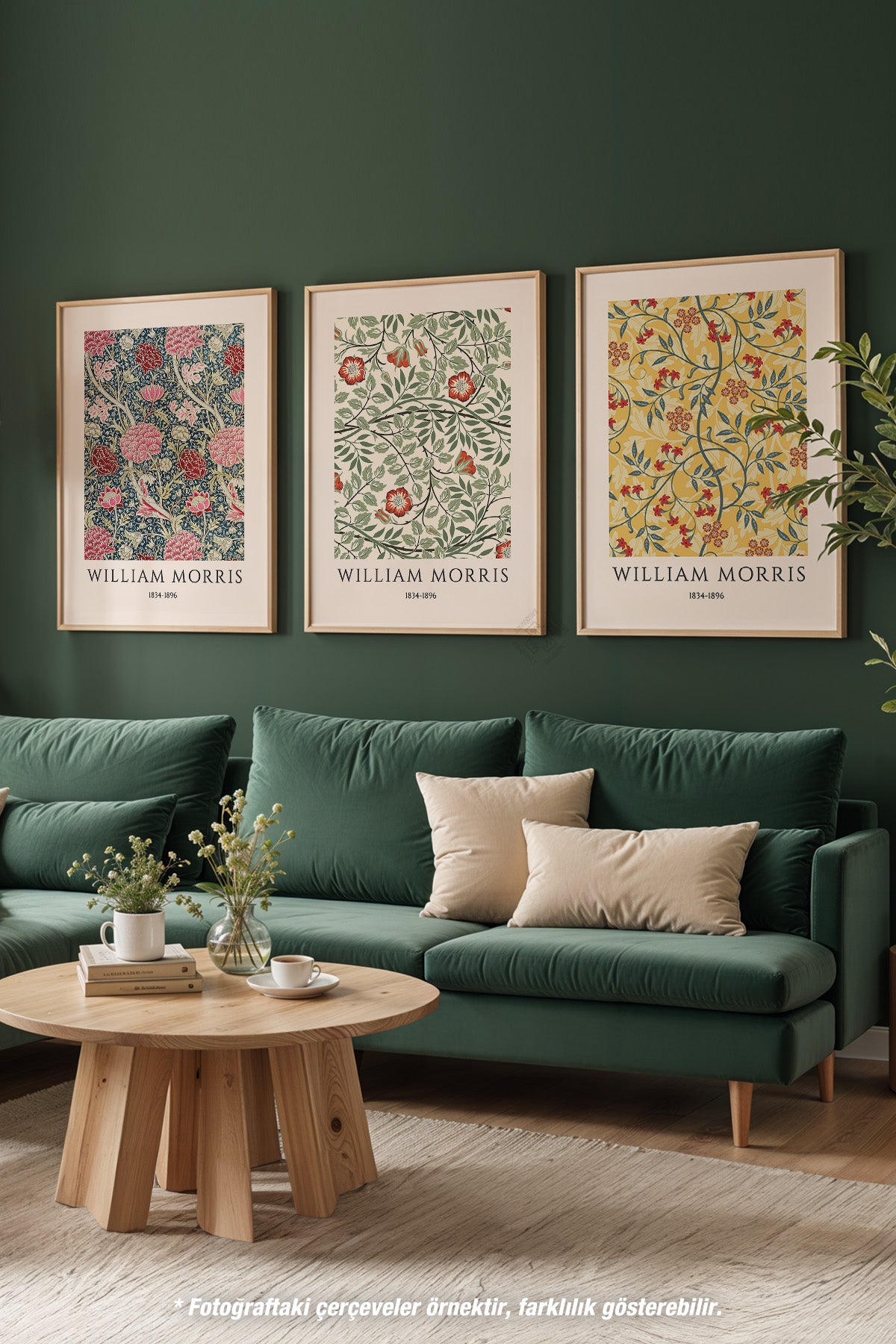 William Morris 3'lü Ahşap Çerçeveli Poster, Tablo Seti No:47