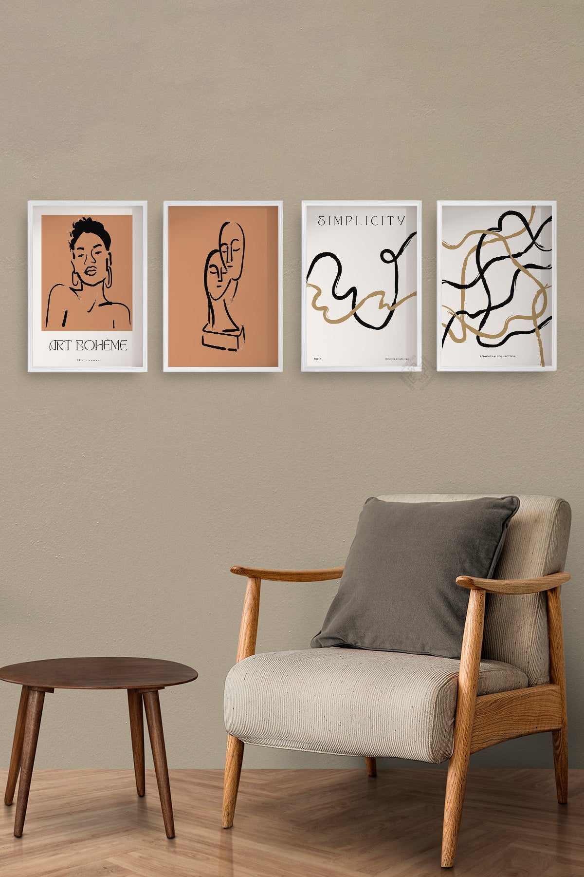 Toprak Bohem 4'lü Beyaz Çerçeveli Poster, Tablo Seti No:12