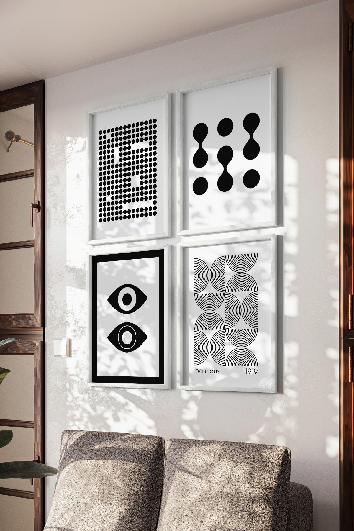 Siyah Beyaz Bauhaus 4'lü Beyaz Çerçeveli Poster, Tablo Seti No:24