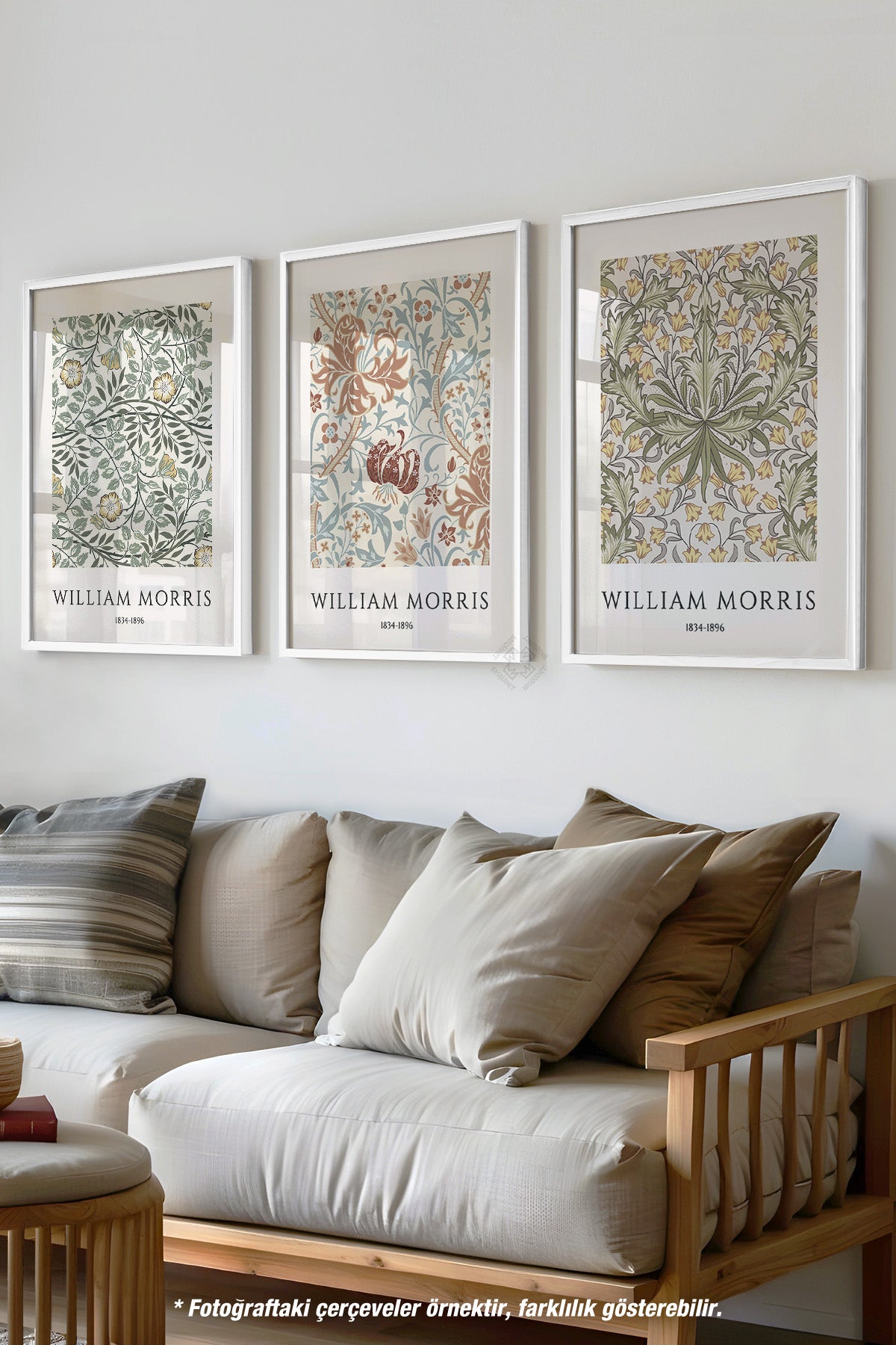 William Morris 3'lü Beyaz Çerçeveli Poster, Tablo Seti No:31