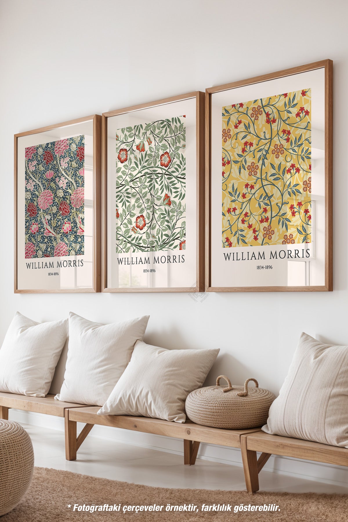 William Morris 3'lü Ahşap Çerçeveli Poster, Tablo Seti No:47