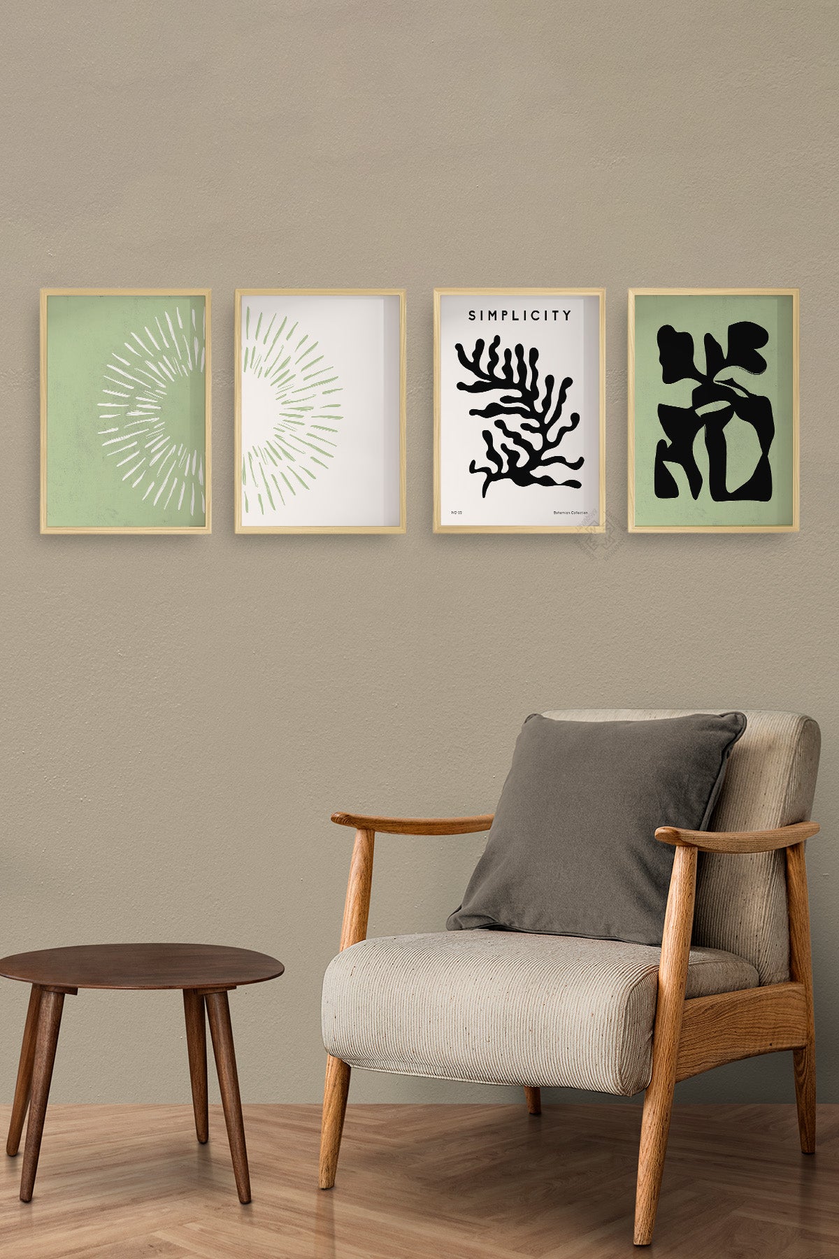 Minimalist 4'lü Ahşap Çerçeveli Poster, Tablo Seti No:5