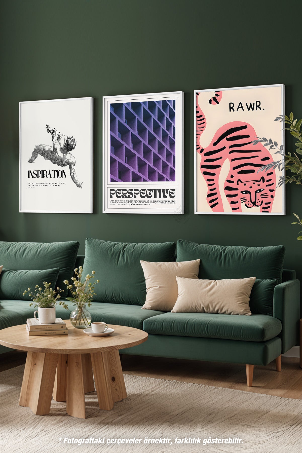 Modern 3'lü Beyaz Çerçeveli Poster, Tablo Seti No:50