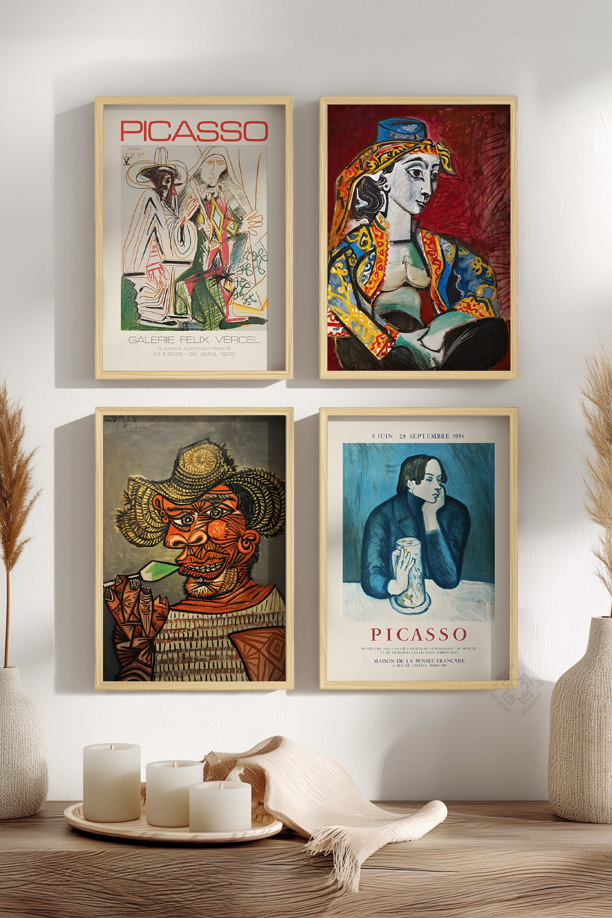 Picasso Sanatsal 4'lü Ahşap Çerçeveli Poster, Tablo Seti No:37