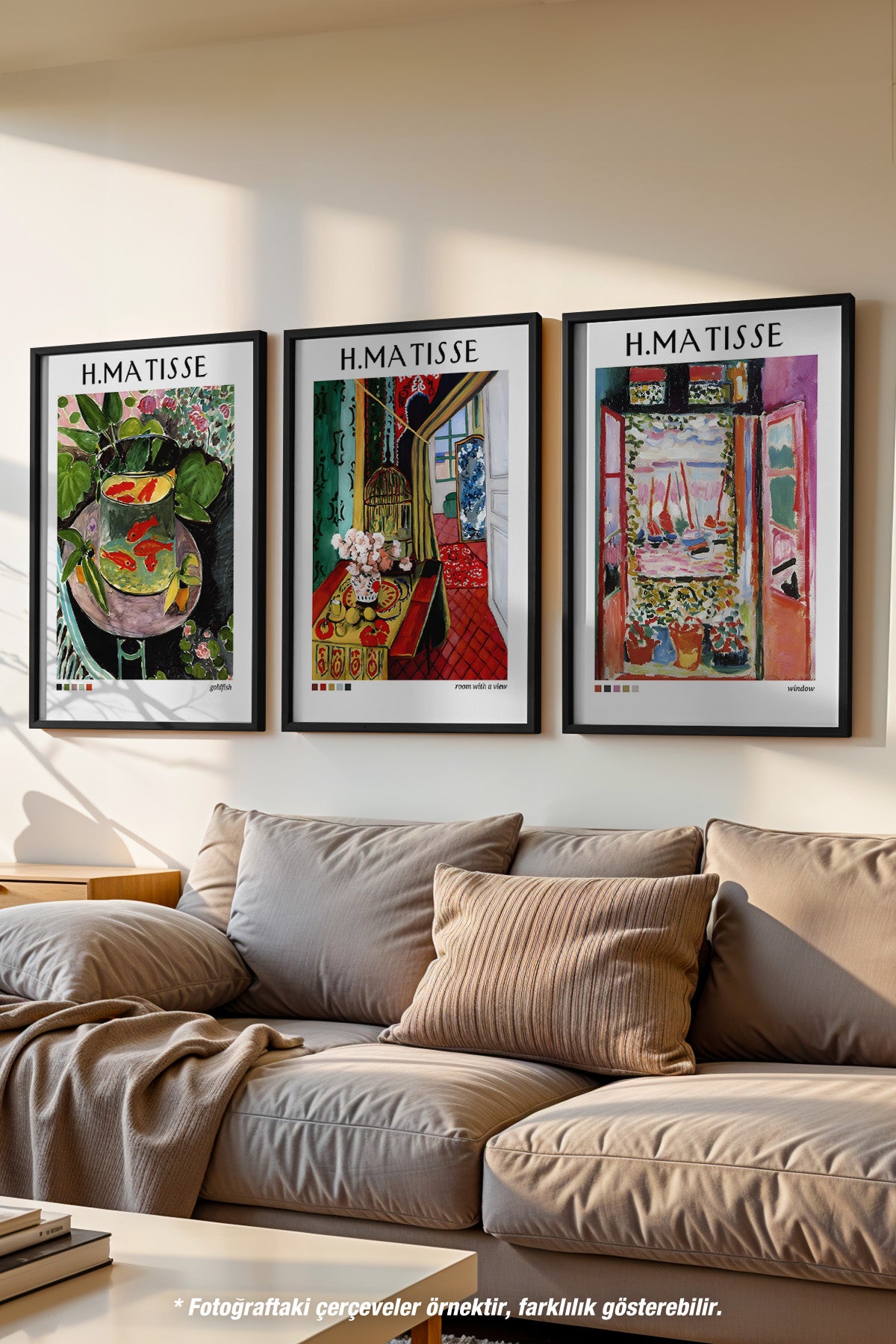 H Matisse 3'lü Siyah Çerçeveli Poster, Tablo Seti No:38