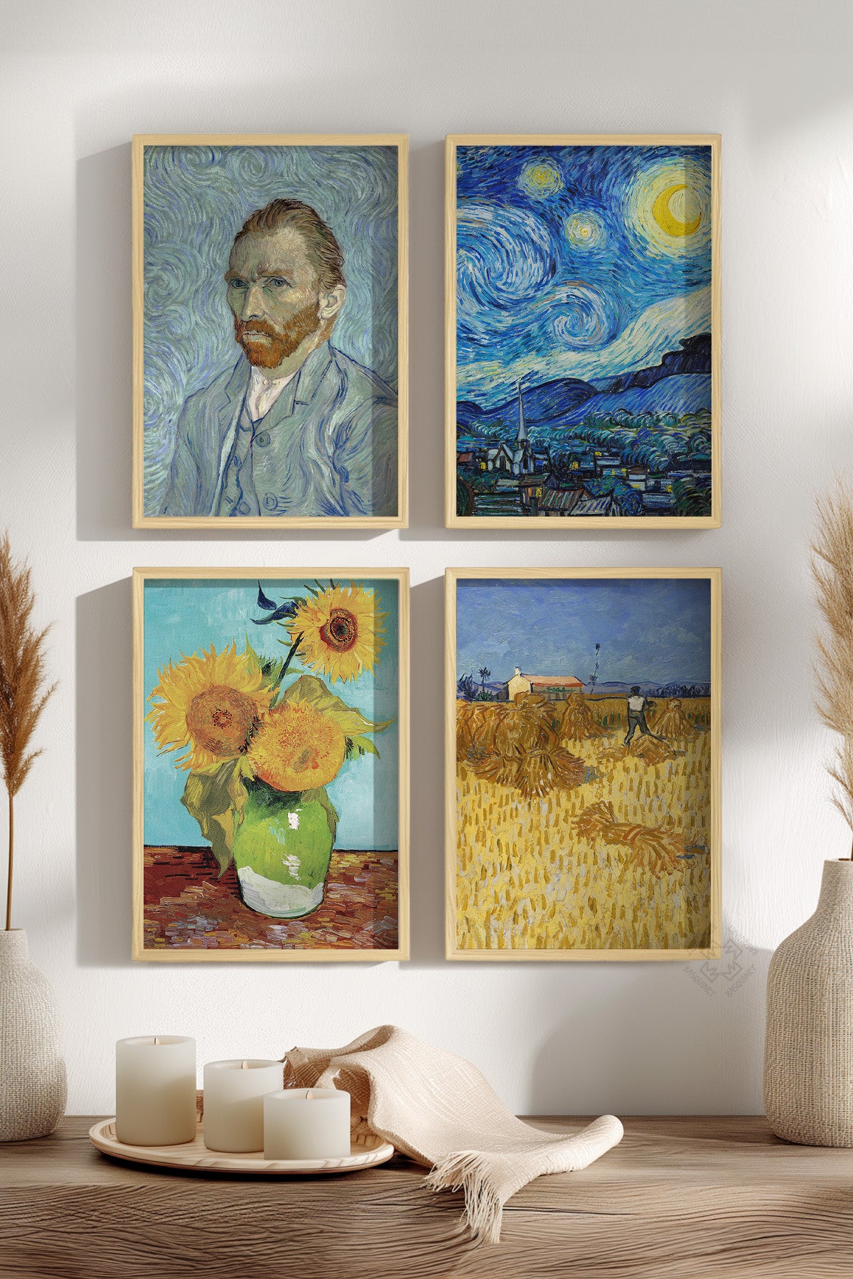 Van Gogh Tablo 4'lü Ahşap Çerçeveli Poster, Tablo Seti No:48