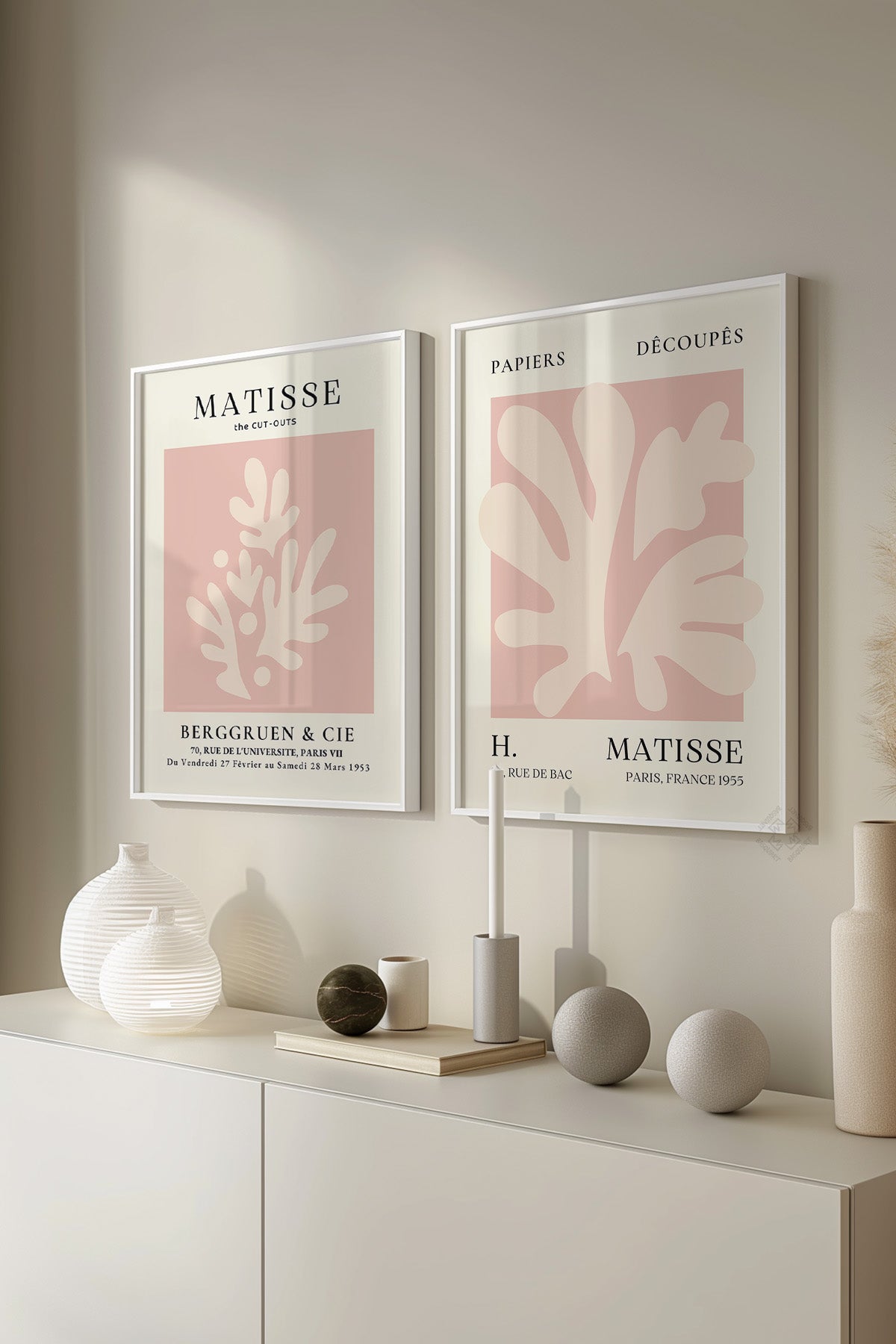 Pembe Matisse 2'li Beyaz Çerçeveli Poster, Tablo Seti No:28