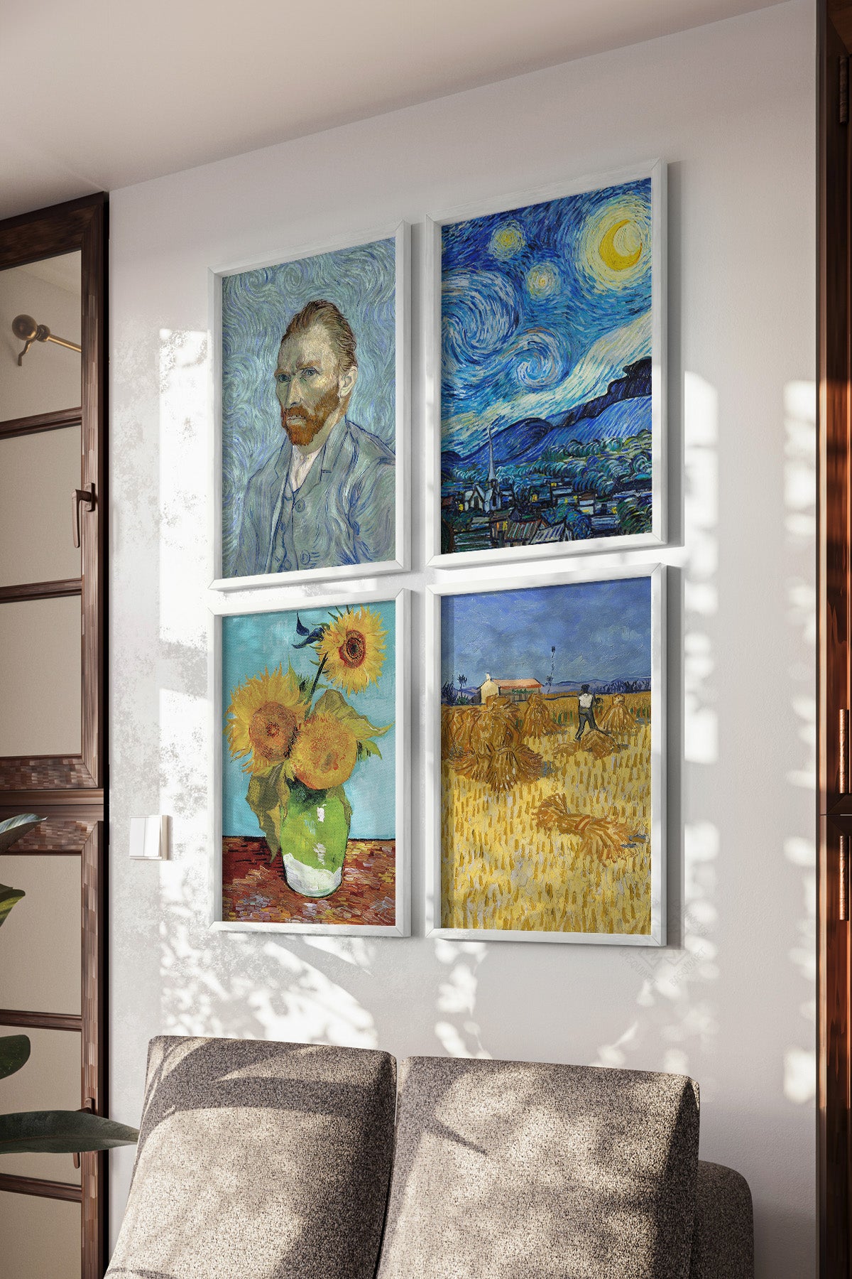 Van Gogh Tablo 4'lü Beyaz Çerçeveli Poster, Tablo Seti No:48