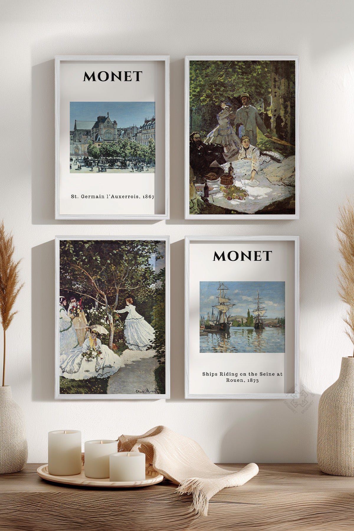 Monet Sanatsal 4'lü Beyaz Çerçeveli Poster, Tablo Seti No:52