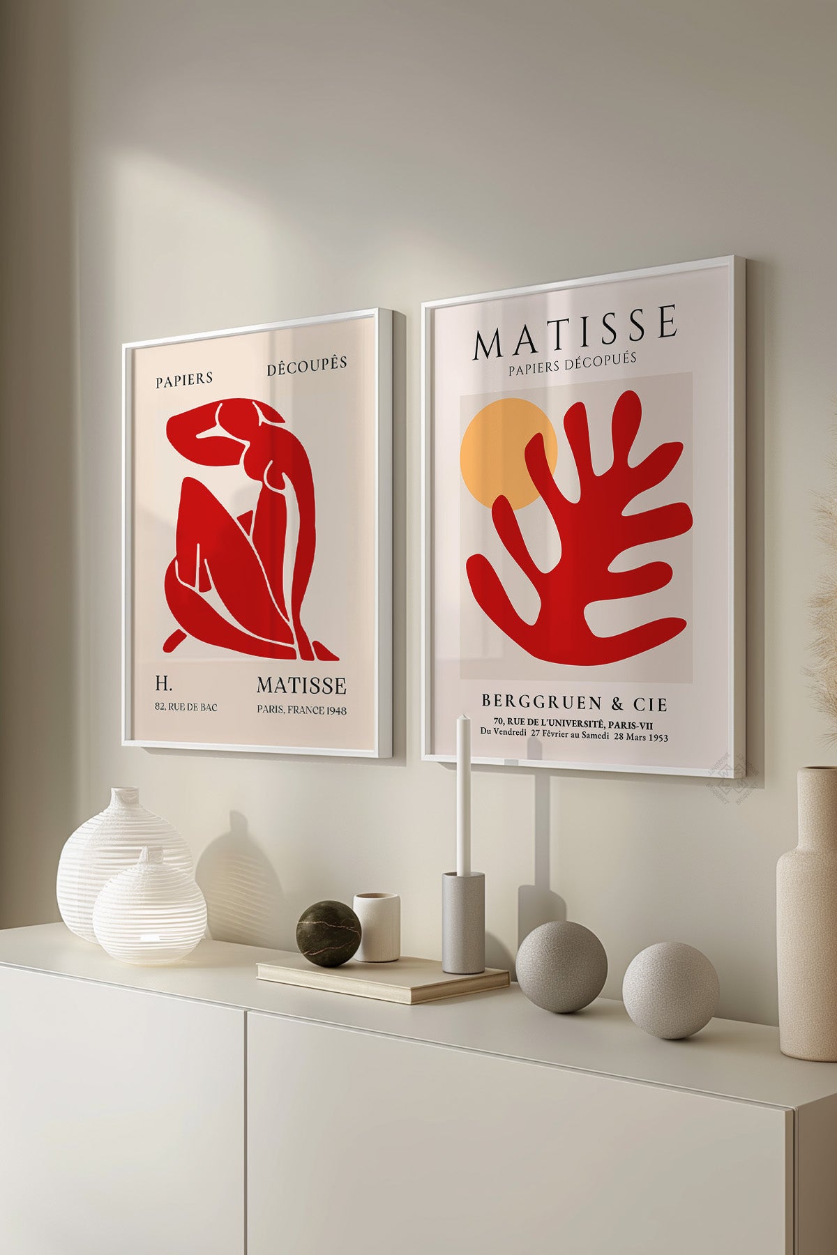Kırmızı Matisse 2'li Beyaz Çerçeveli Poster, Tablo Seti No:26