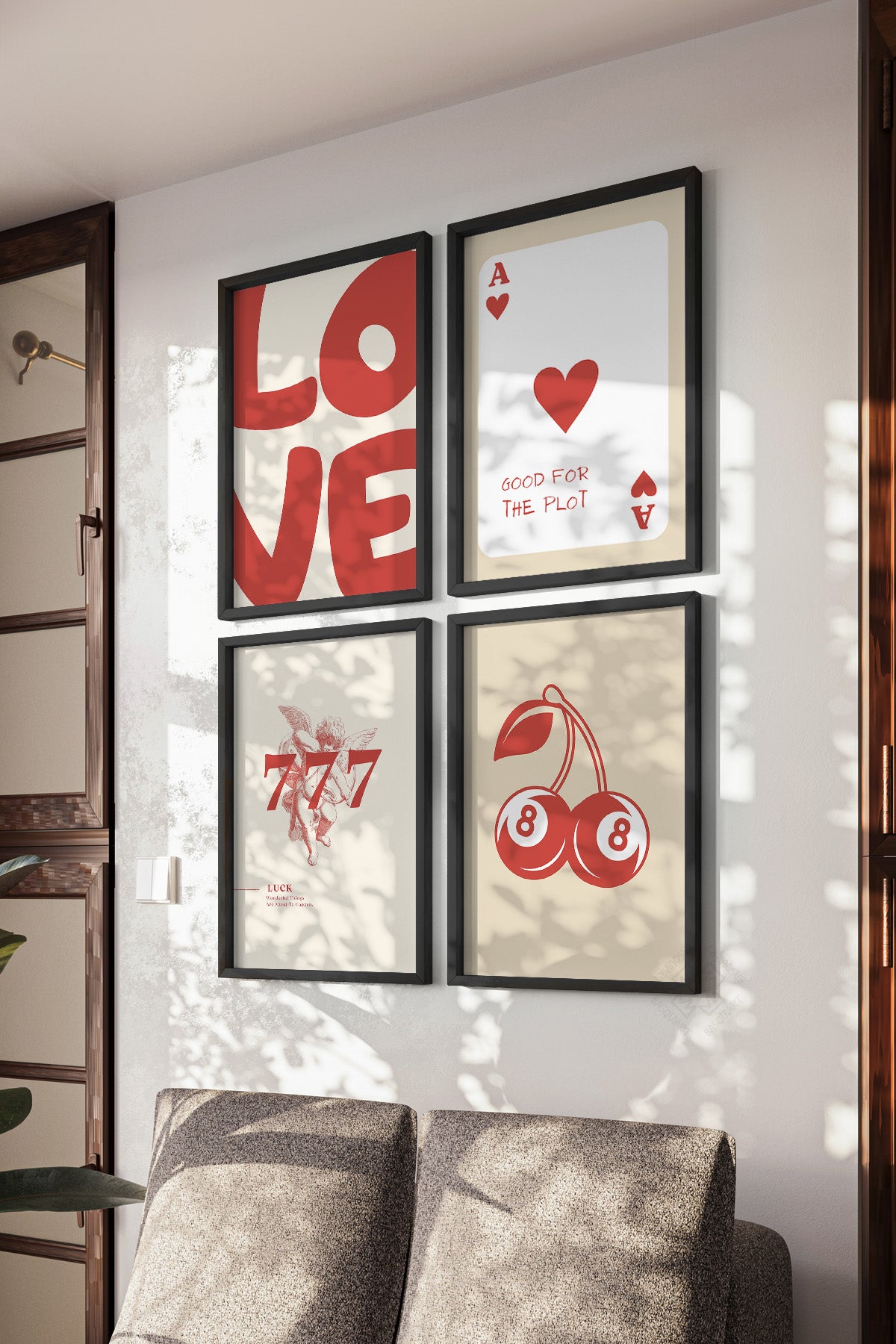 Şans, Aşk, İskambil 4'lü Siyah Çerçeveli Poster, Tablo Seti No:59