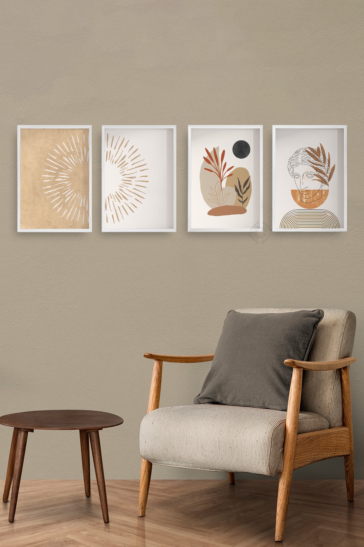 Sanatsal Dekor 4'lü Beyaz Çerçeveli Poster, Tablo Seti No:7