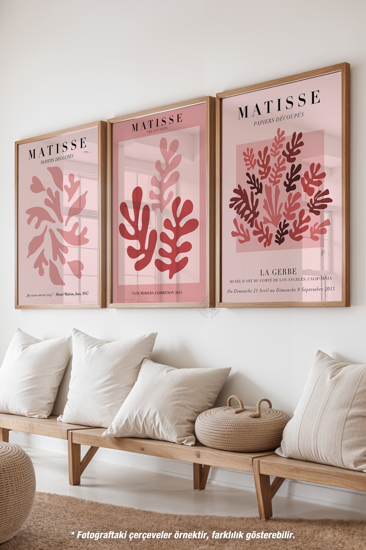 Pembe Matisse 3'lü Ahşap Çerçeveli Poster, Tablo Seti No:33