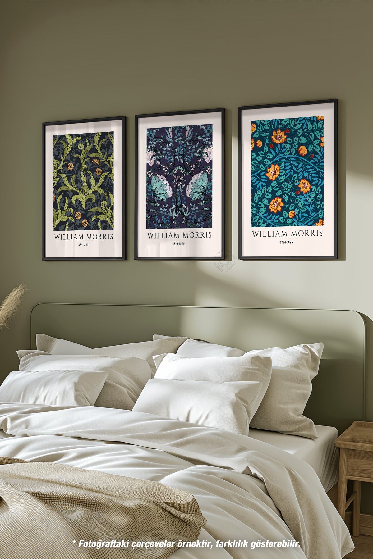 Çiçek Desenli Morris 3'lü Siyah Çerçeveli Poster, Tablo Seti No:43