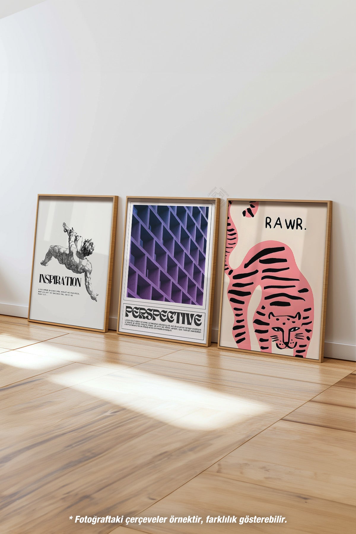 Modern 3'lü Ahşap Çerçeveli Poster, Tablo Seti No:50
