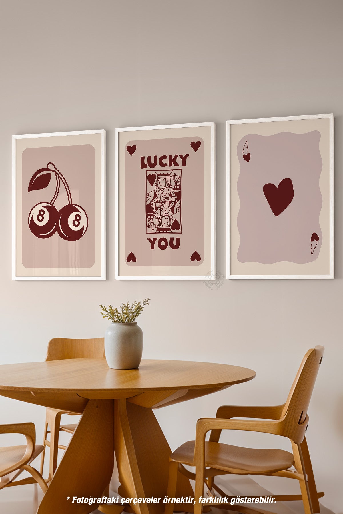 İskambil 3'lü Beyaz Çerçeveli Poster, Tablo Seti No:29