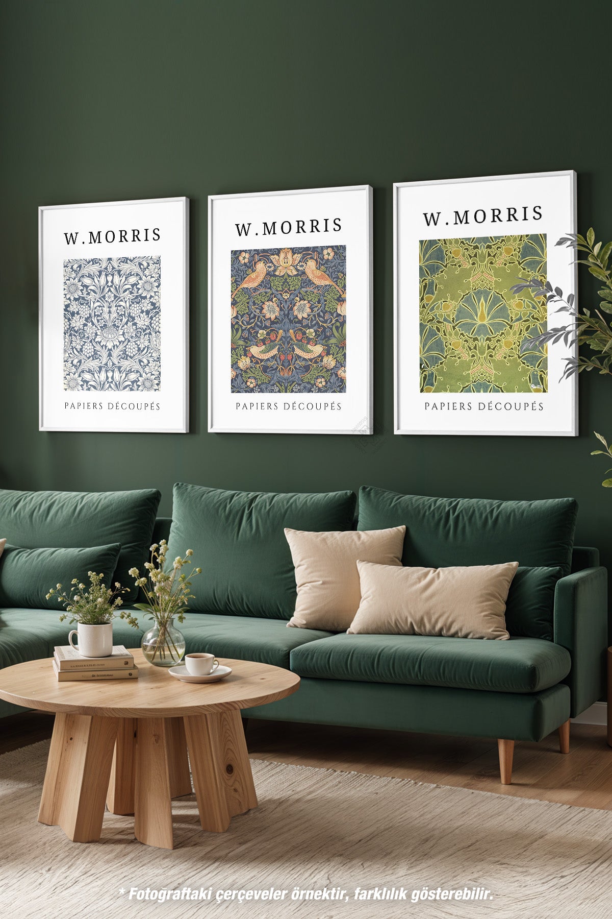 W Morris 3'lü Beyaz Çerçeveli Poster, Tablo Seti No:4