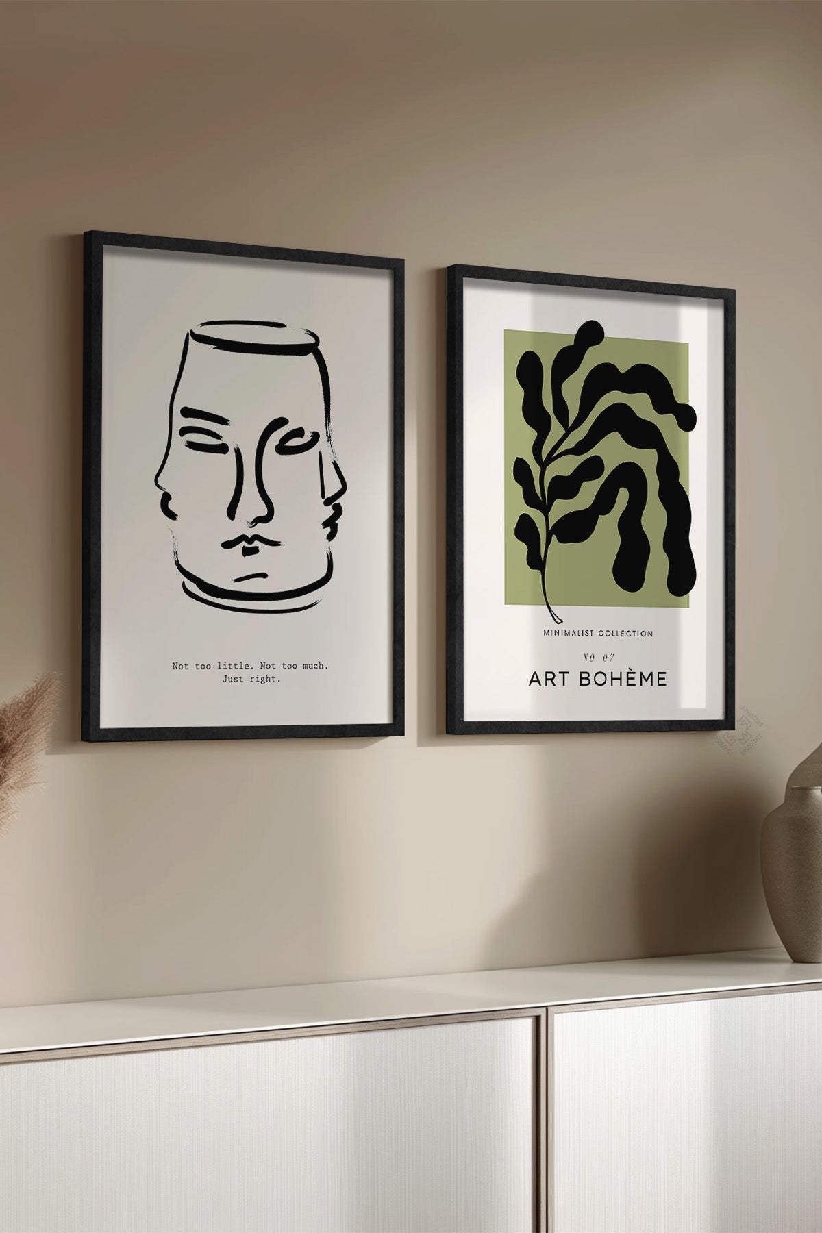Bohem Minimalist 2'li Siyah Çerçeveli Poster, Tablo Seti No:18