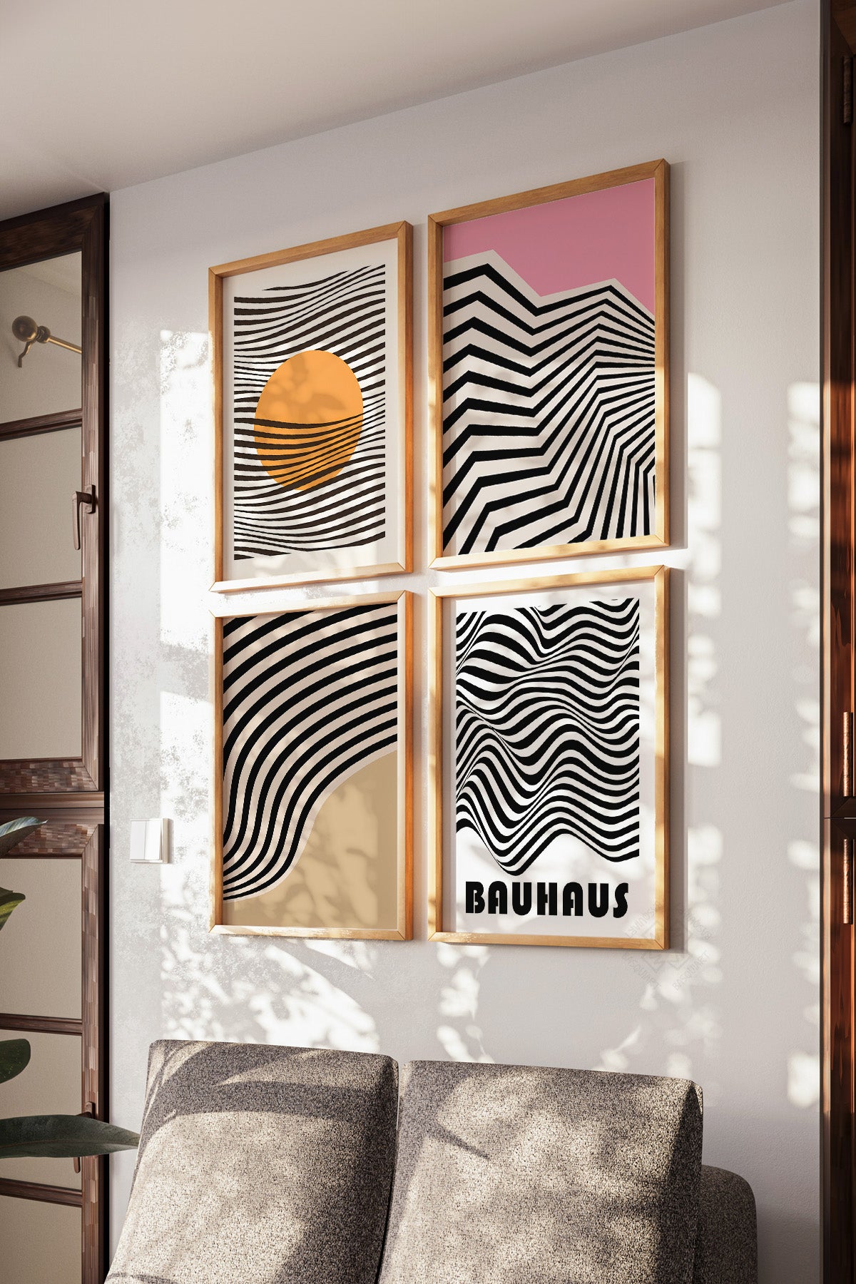 Bauhaus Minimalist 4'lü Ahşap Çerçeveli Poster, Tablo Seti No:29