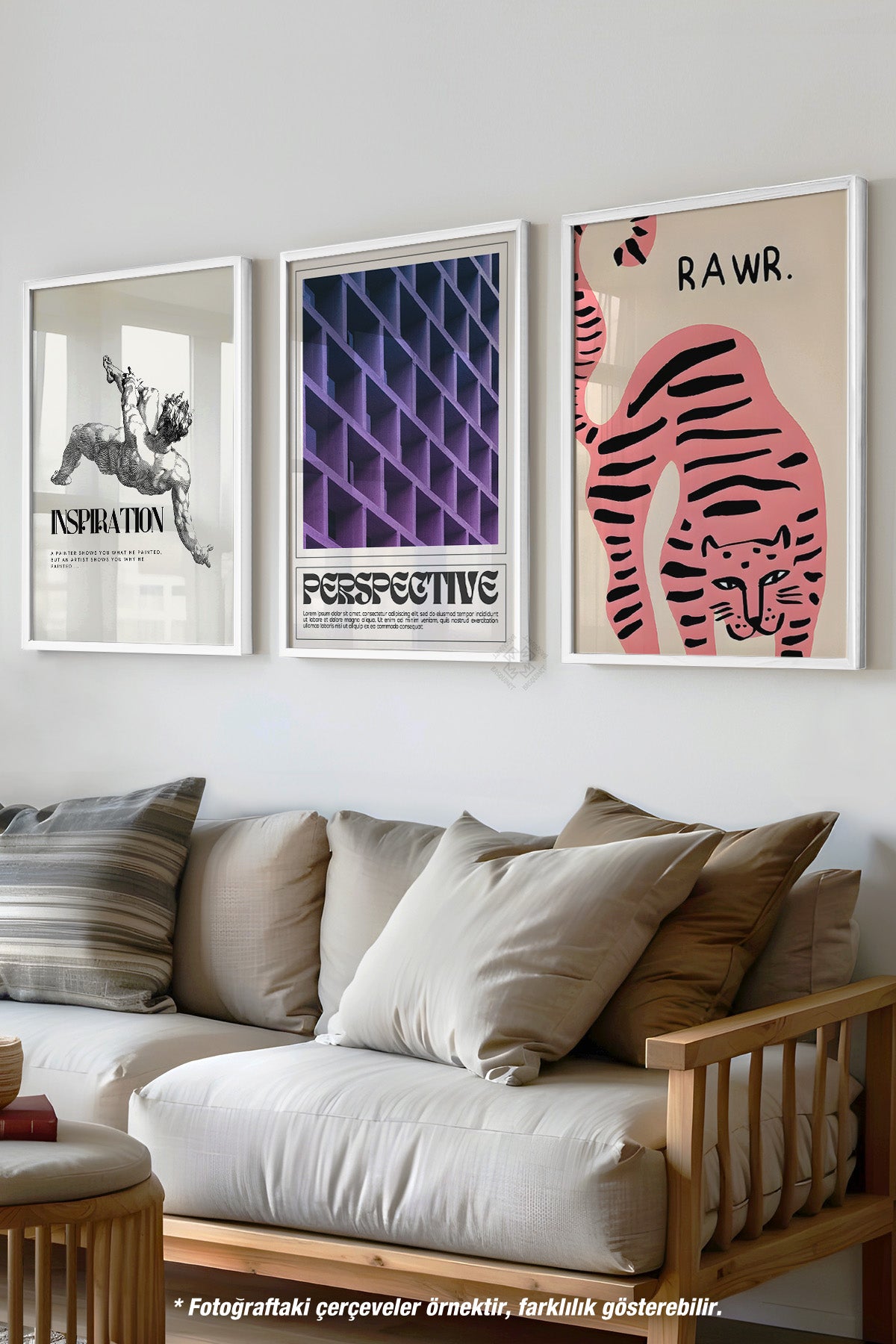 Modern 3'lü Beyaz Çerçeveli Poster, Tablo Seti No:50