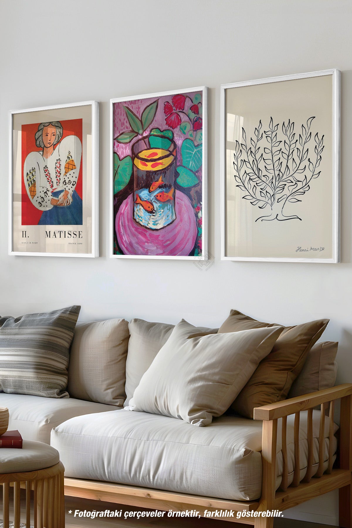 Henri Matisse Sanatsal 3'lü Beyaz Çerçeveli Poster, Tablo Seti No:20