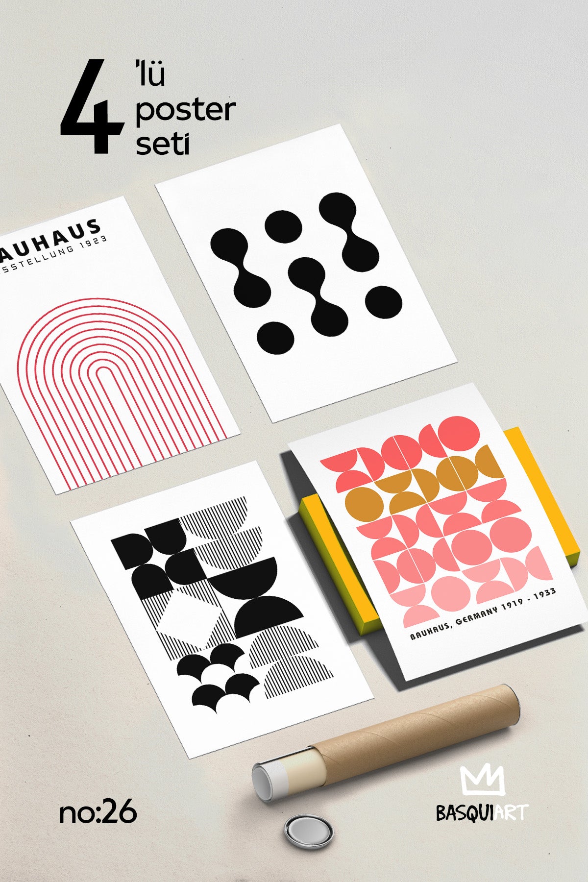 Bauhaus Çizgisel 4'lü Poster Seti, Duvar Dekoru No:26