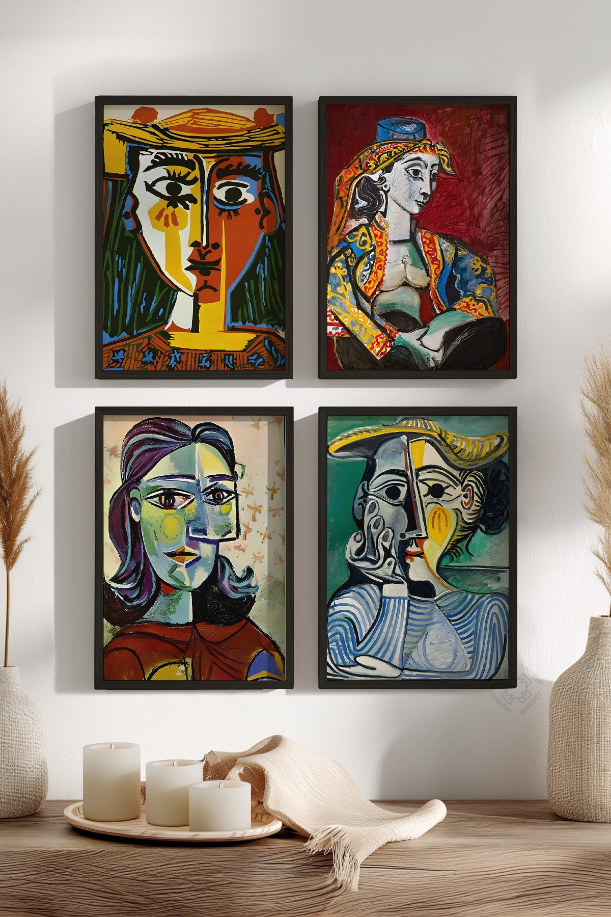 Picasso Sanatsal 4'lü Siyah Çerçeveli Poster, Tablo Seti No:38