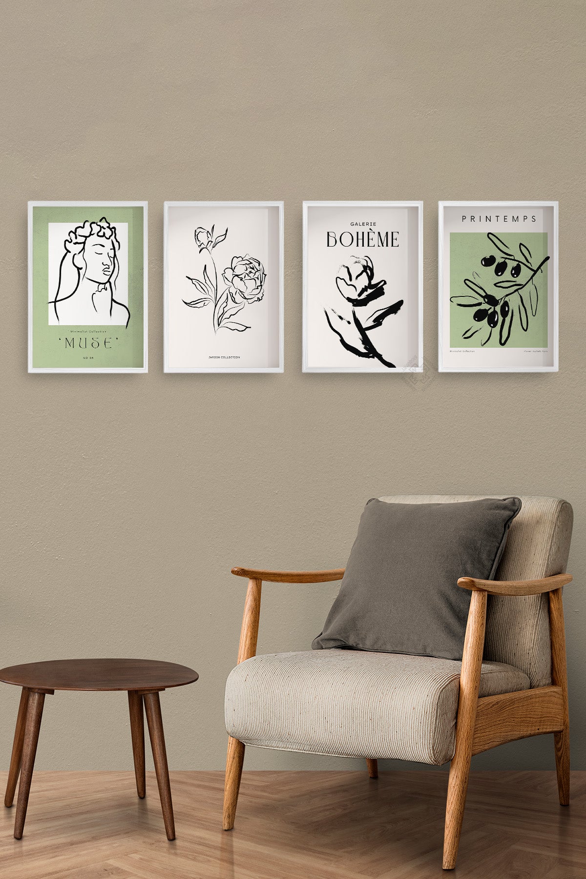Boho Tarzı 4'lü Beyaz Çerçeveli Poster, Tablo Seti No:4
