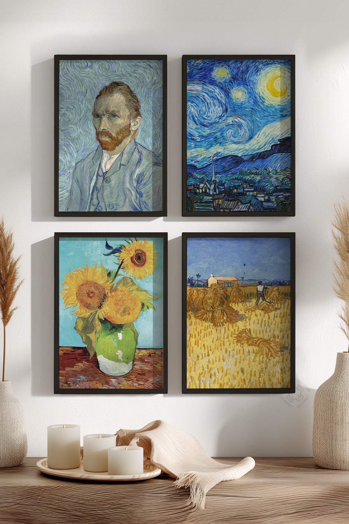 Van Gogh Tablo 4'lü Siyah Çerçeveli Poster, Tablo Seti No:48