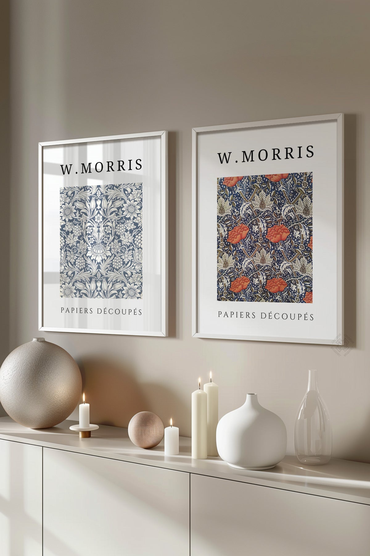 W Morris 2'li Beyaz Çerçeveli Poster, Tablo Seti No:15