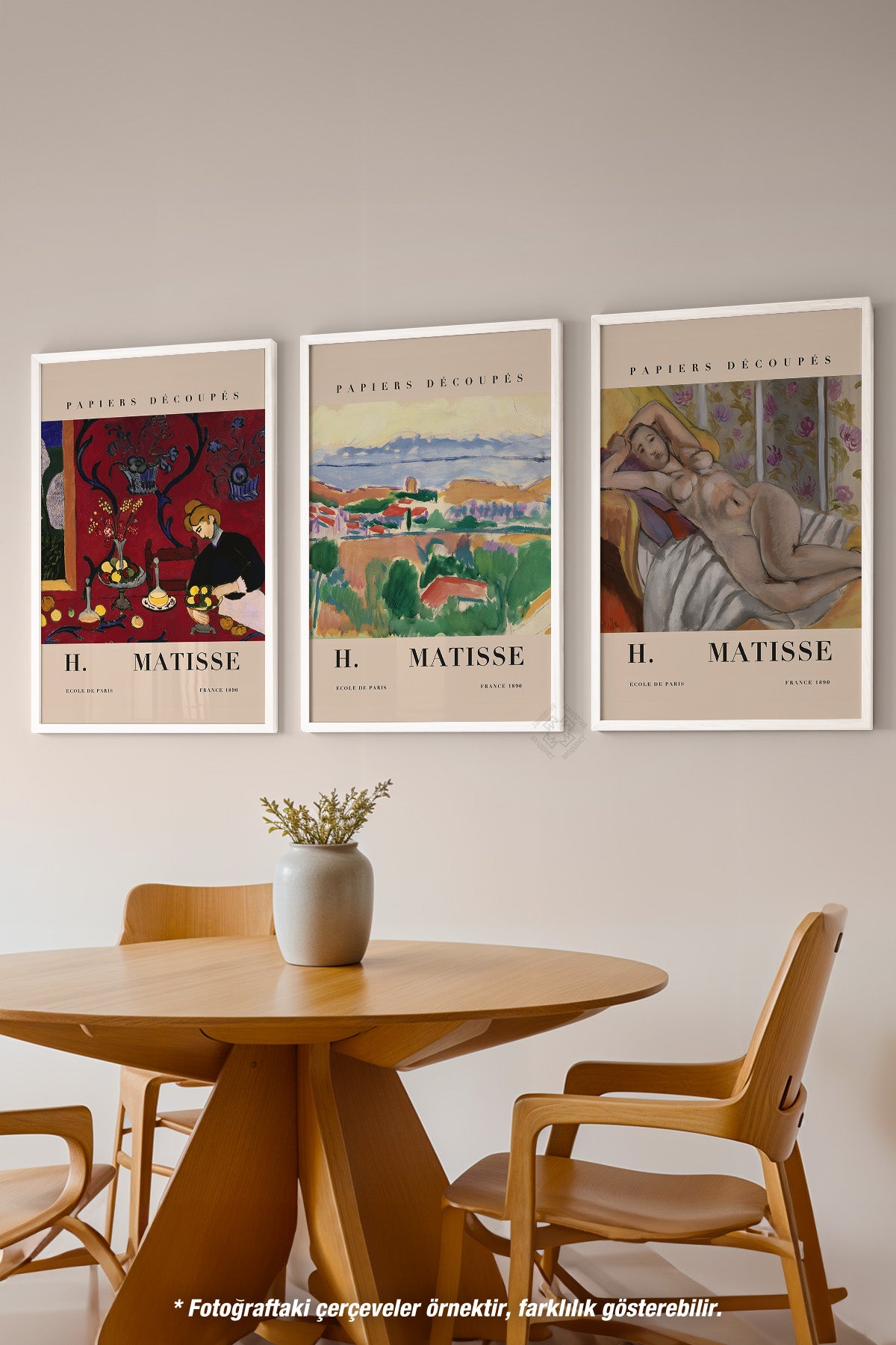 Matisse Dekoratif 3'lü Beyaz Çerçeveli Poster, Tablo Seti No:19
