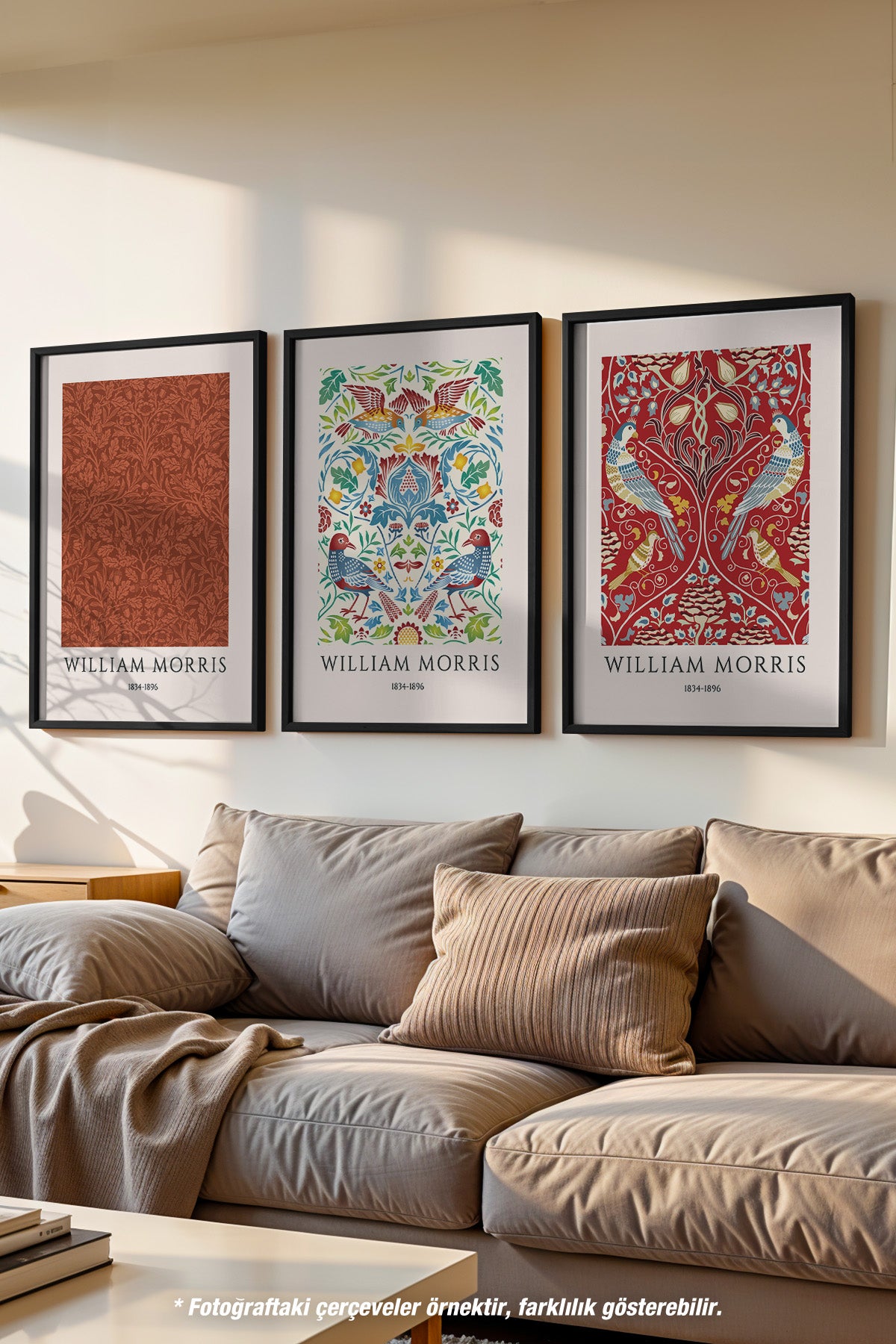Salon Dekoru Morris 3'lü Siyah Çerçeveli Poster, Tablo Seti No:48