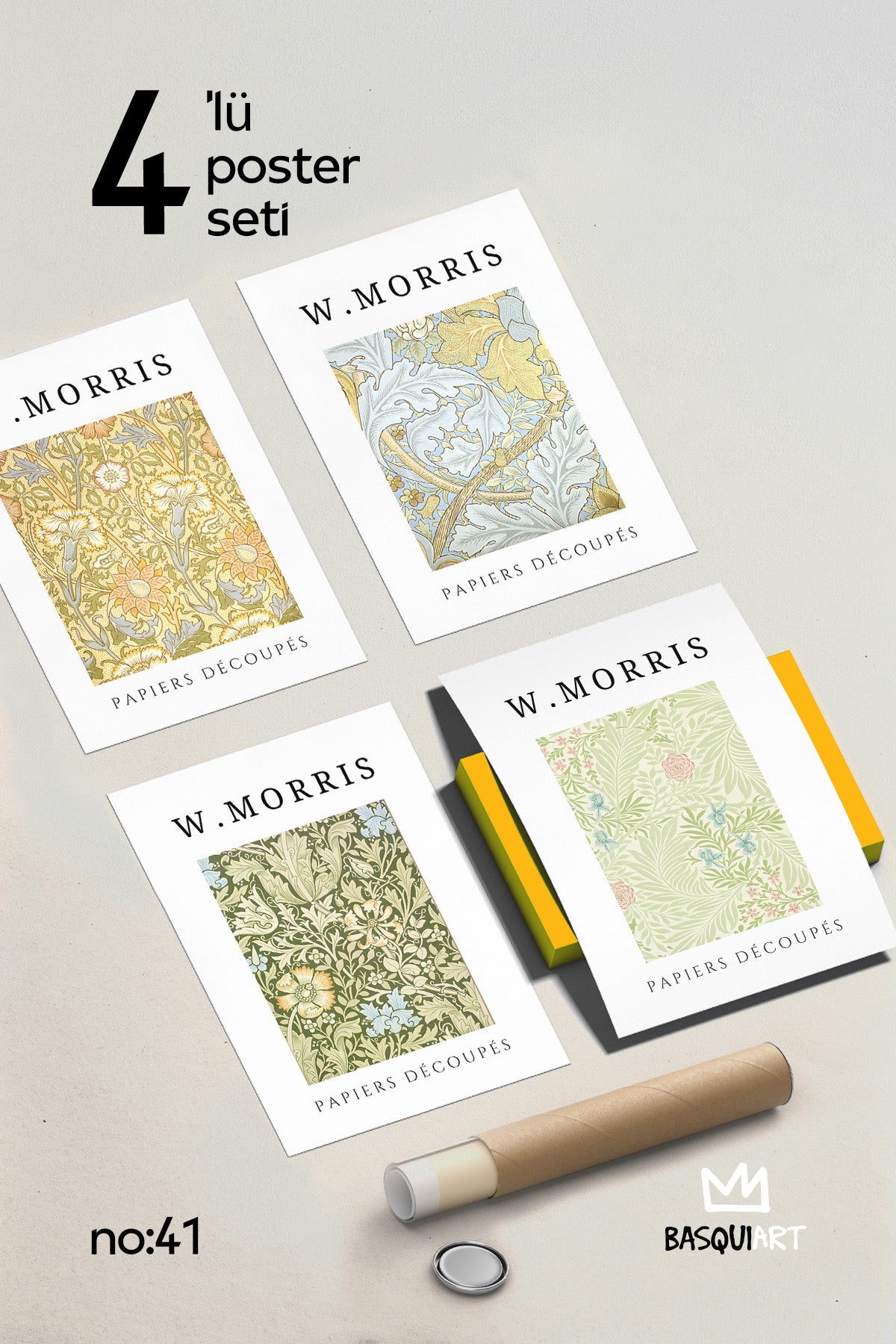 William Morris 4'lü Poster Seti, Duvar Dekoru No:41
