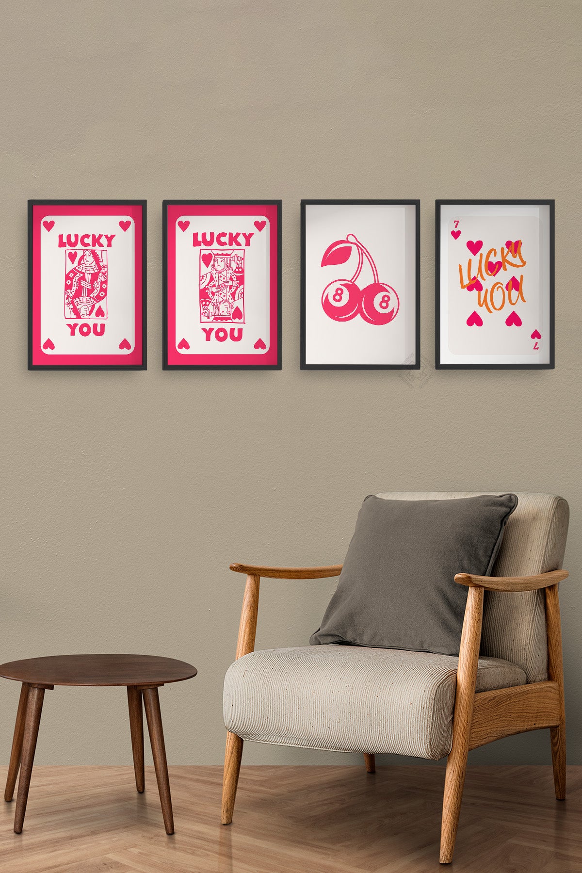 Şans, Aşk, İskambil 4'lü Siyah Çerçeveli Poster, Tablo Seti No:60