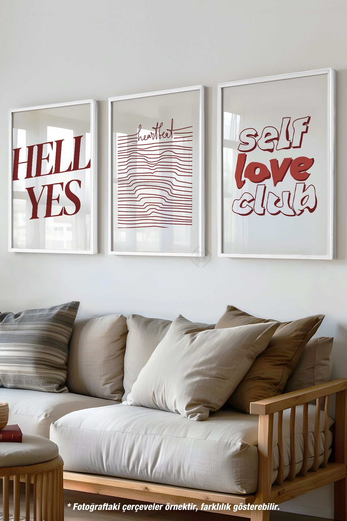Modern Tipografi 3'lü Beyaz Çerçeveli Poster, Tablo Seti No:26