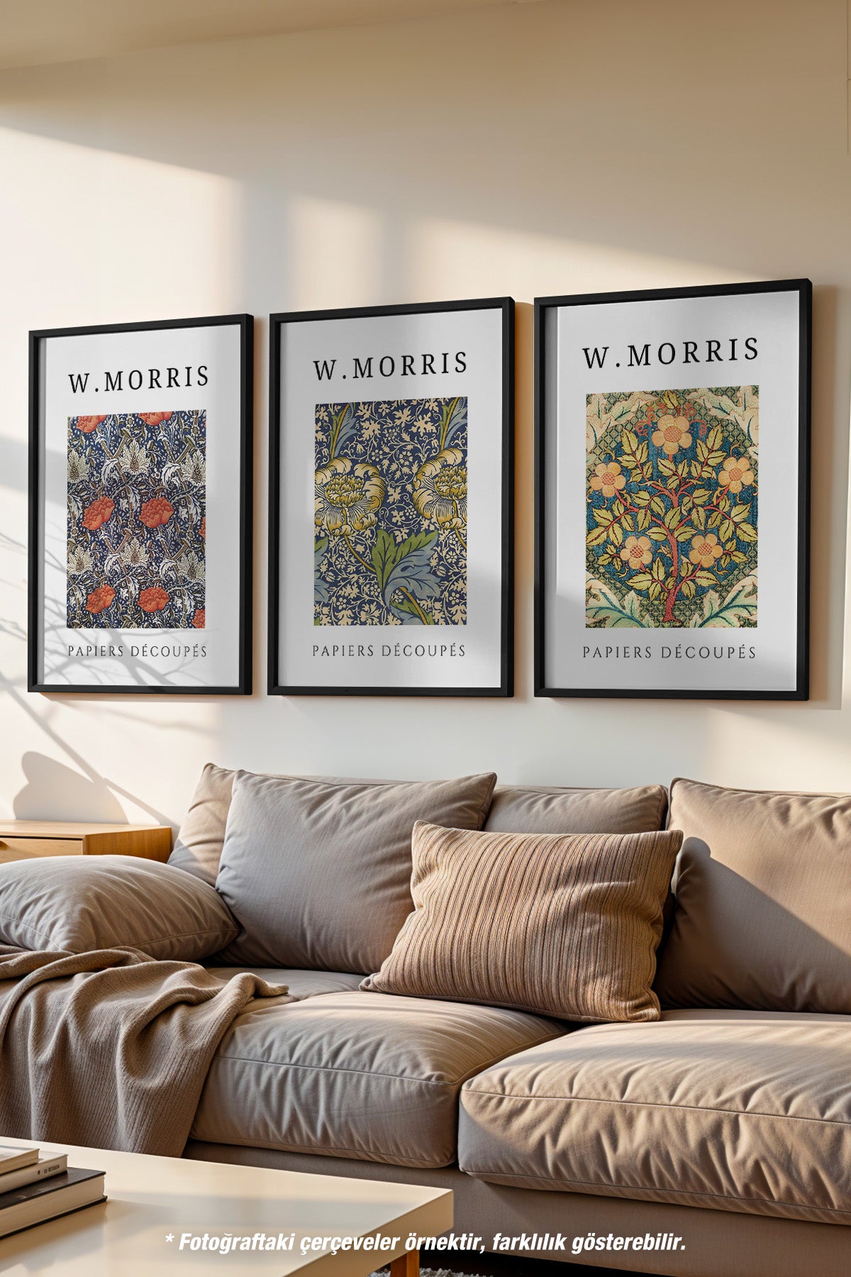 Morris Sanatsal Dekorasyon 3'lü Siyah Çerçeveli Poster, Tablo Seti No:7