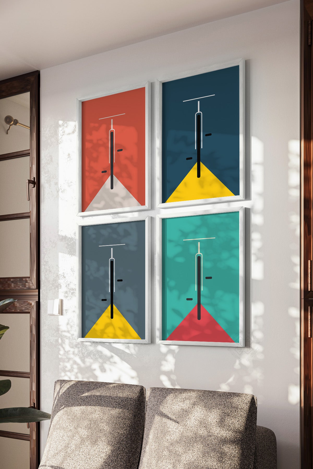 Bauhaus Minimalist 4'lü Beyaz Çerçeveli Poster, Tablo Seti No:28