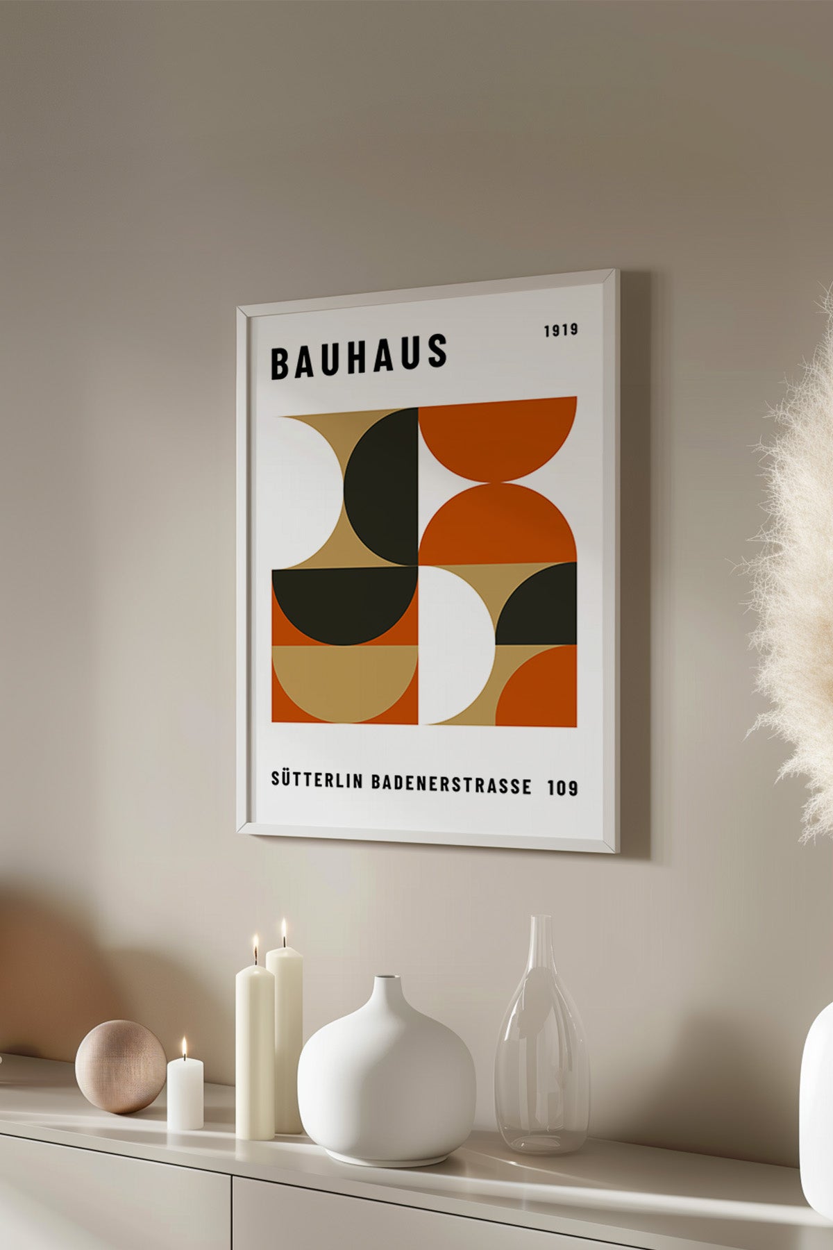 Bauhaus Serisi Beyaz Çerçeveli Poster, Tablo No:90
