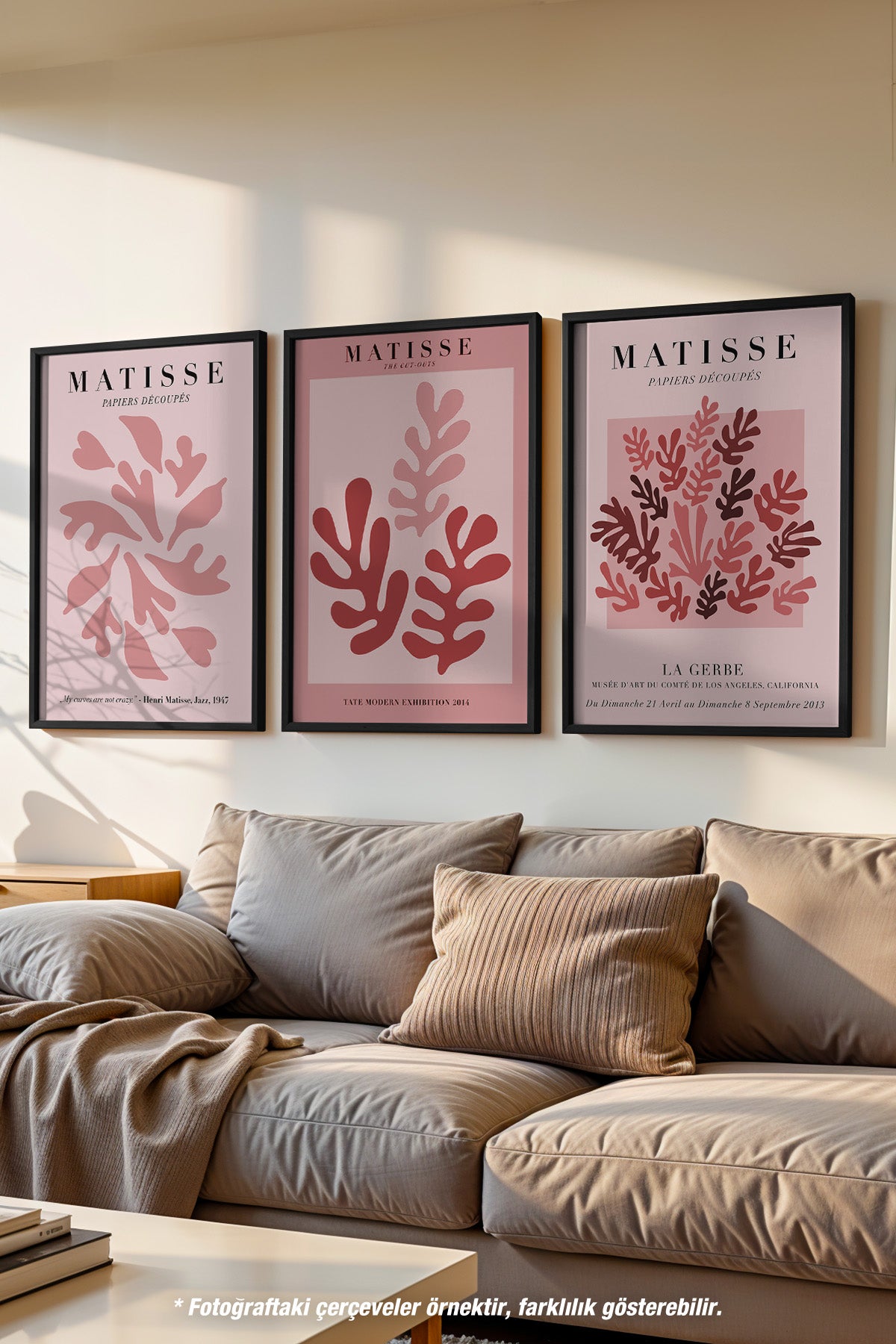 Pembe Matisse 3'lü Siyah Çerçeveli Poster, Tablo Seti No:33