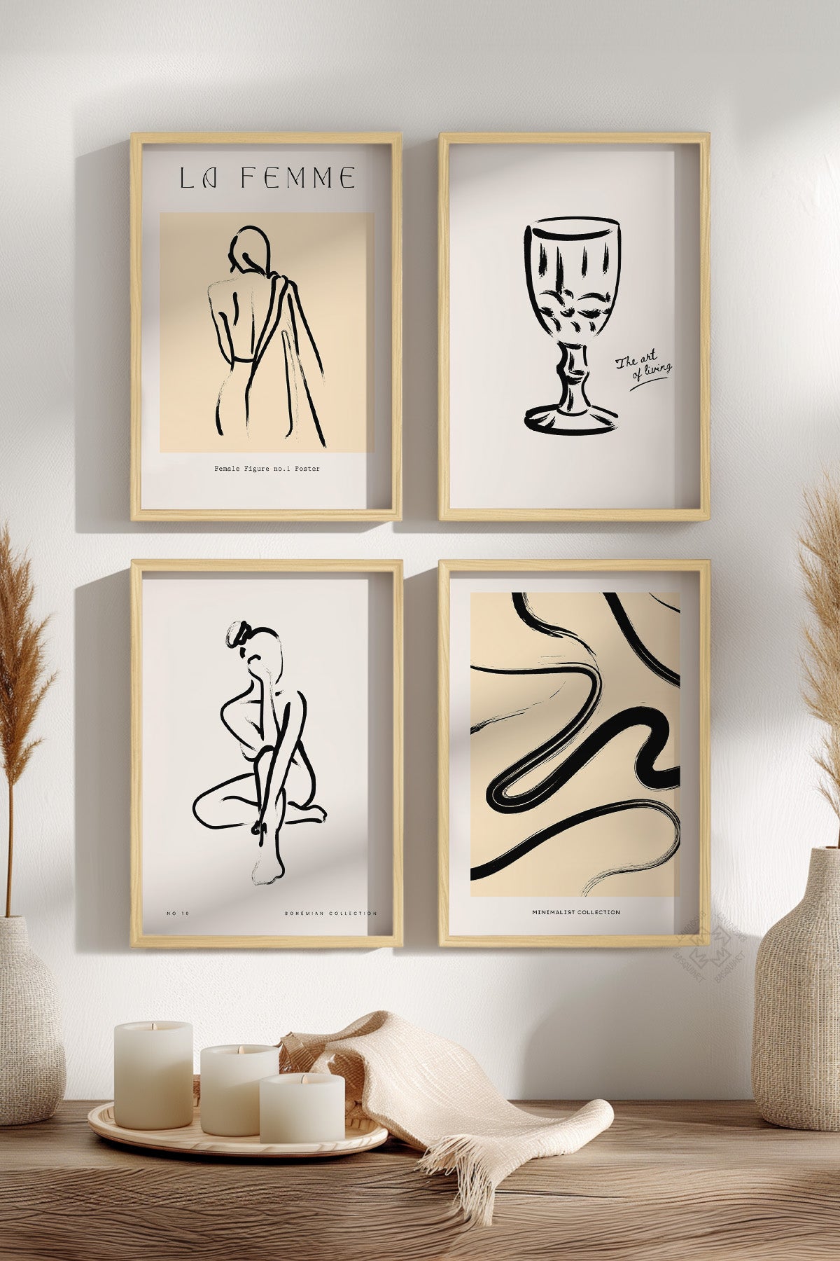 Bohemian 4'lü Ahşap Çerçeveli Poster, Tablo Seti No:20