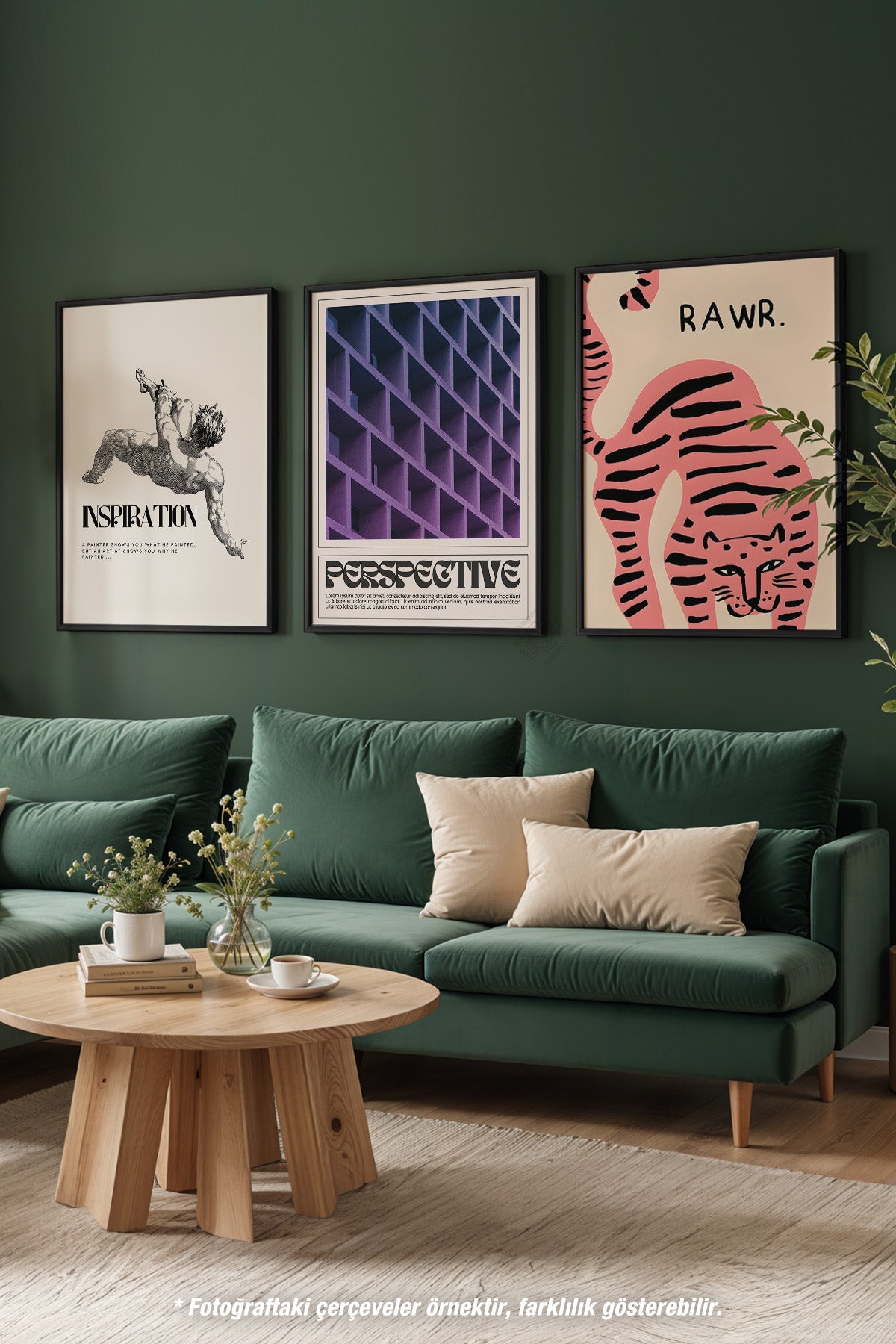 Modern 3'lü Siyah Çerçeveli Poster, Tablo Seti No:50
