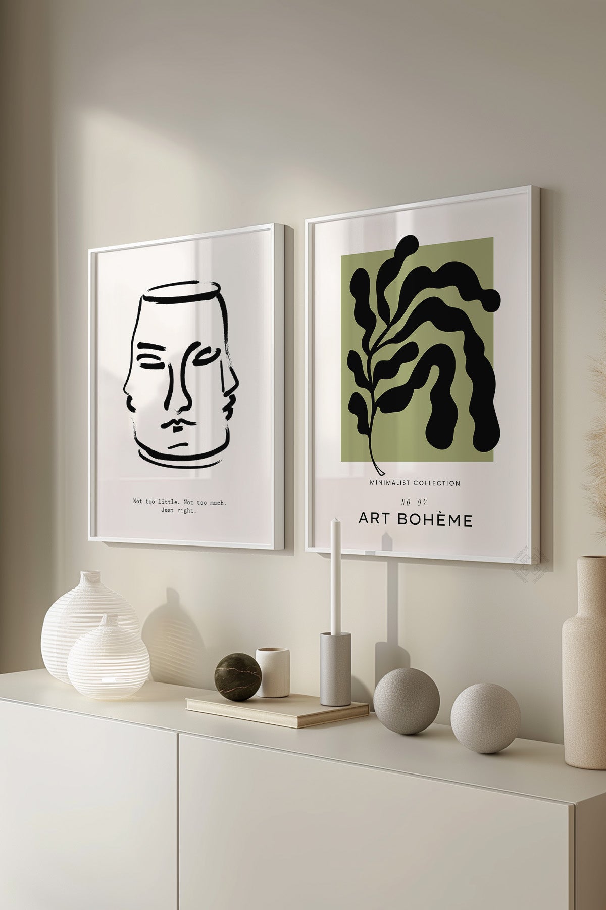 Bohem Minimalist 2'li Beyaz Çerçeveli Poster, Tablo Seti No:18