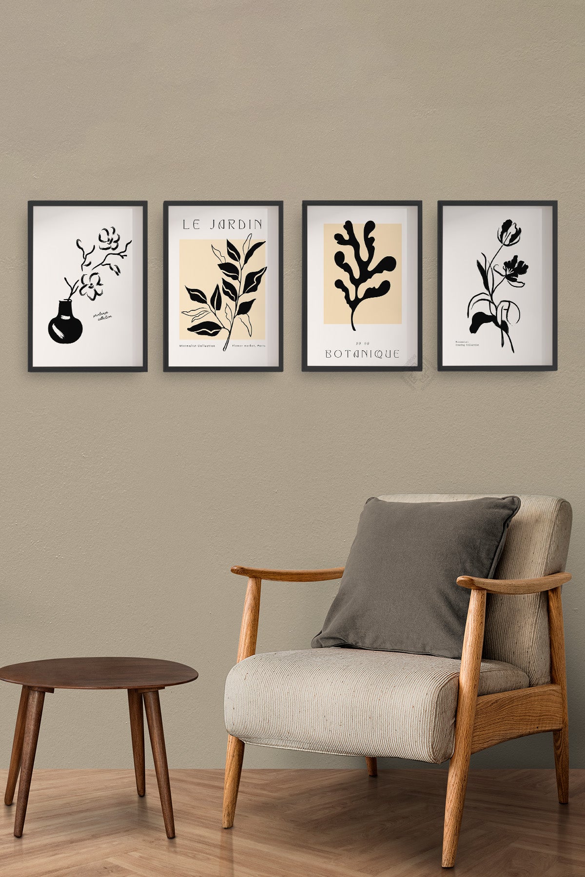 Modern Minimal 4'lü Siyah Çerçeveli Poster, Tablo Seti No:15
