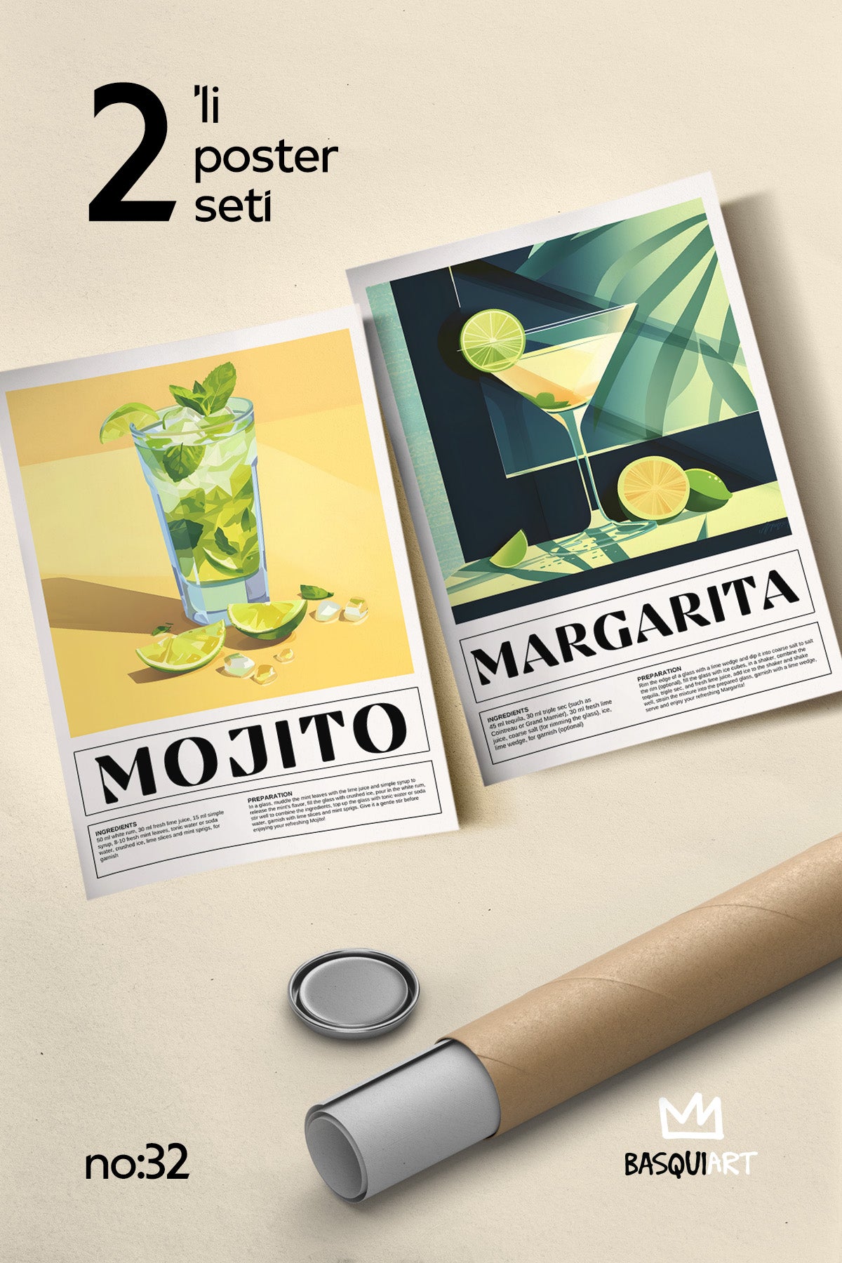 Kokteyl 2'li Poster Seti, Duvar Dekoru No:32
