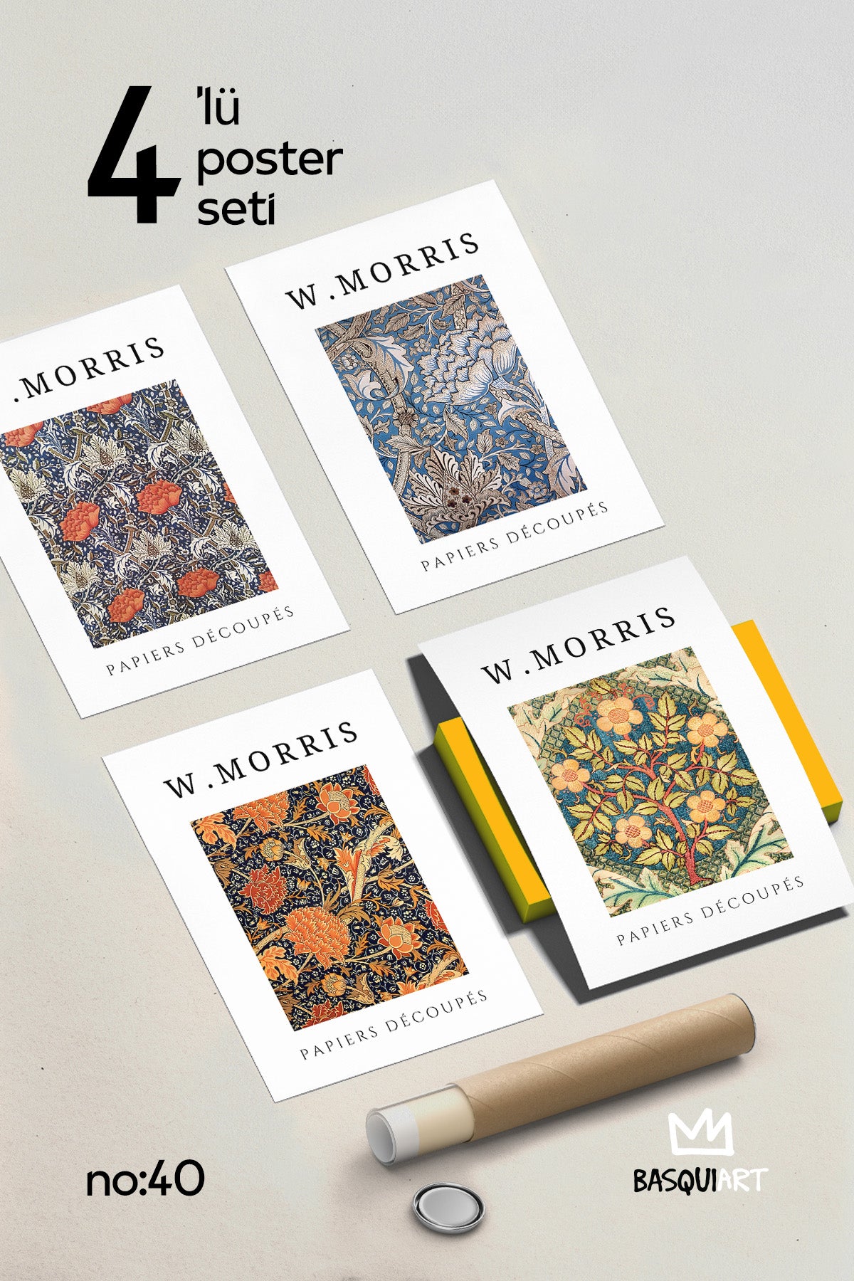 W Morris 4'lü Poster Seti, Duvar Dekoru No:40