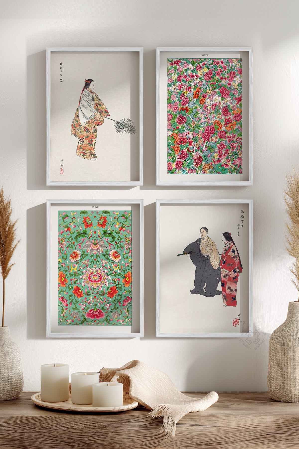 Japon Sanatı 4'lü Beyaz Çerçeveli Poster, Tablo Seti No:44