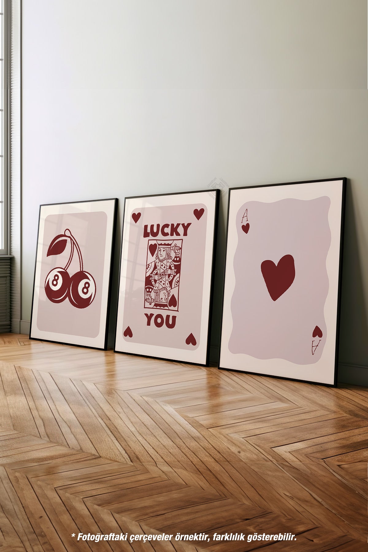 İskambil 3'lü Siyah Çerçeveli Poster, Tablo Seti No:29